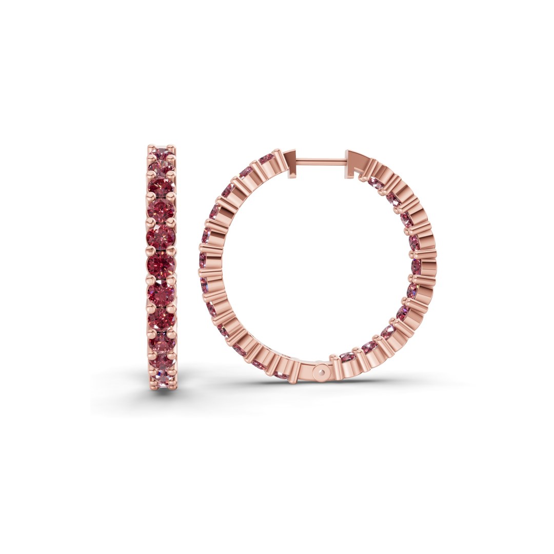 Meara Round Cherry Cognac Lab Diamond Hoop Earrings left view