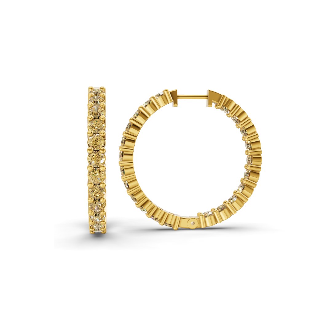 Meara Round Lemon Yellow Lab Diamond Hoop Earrings left view