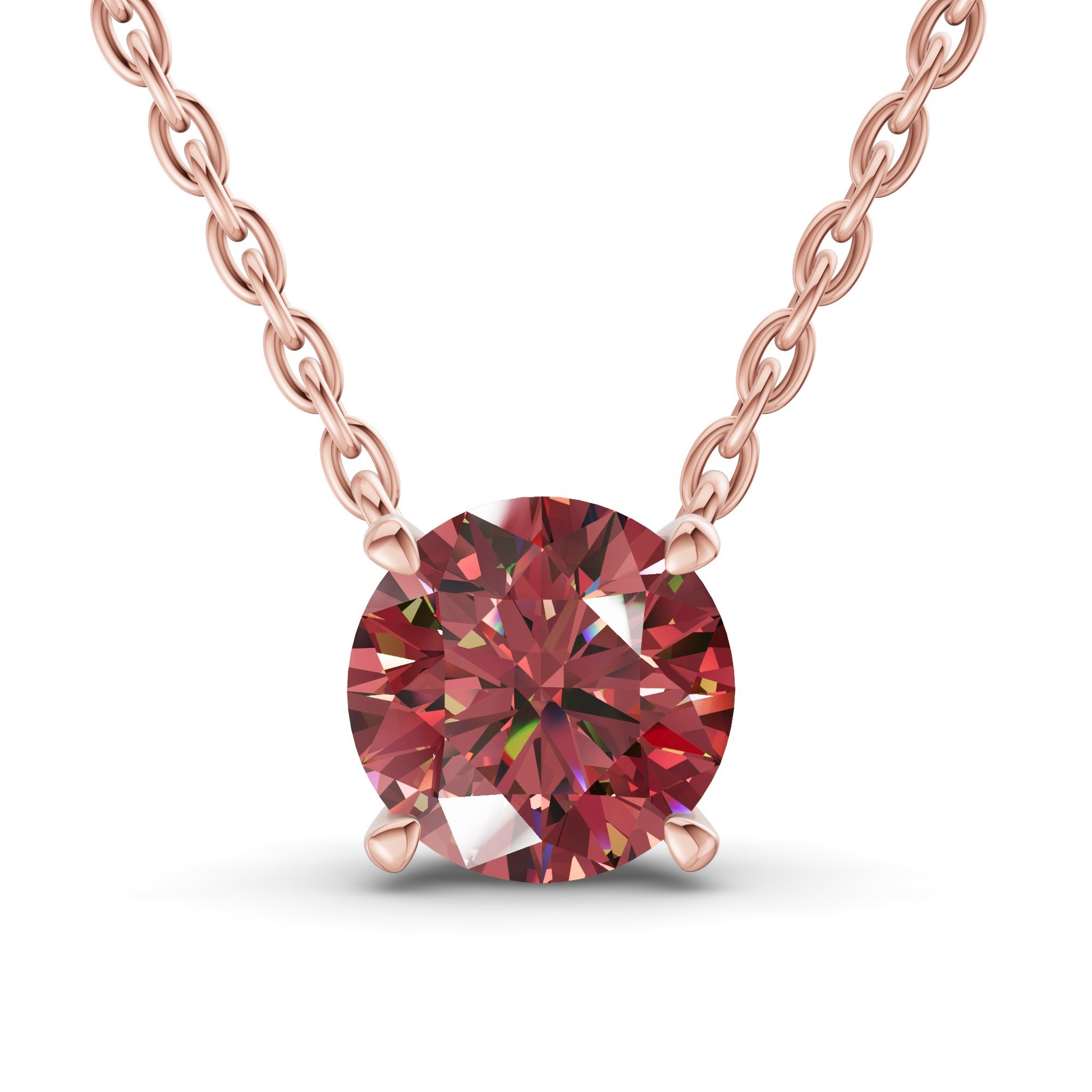 Lluvia Round Cherry Cognac Lab Diamond Solitaire Necklace front view