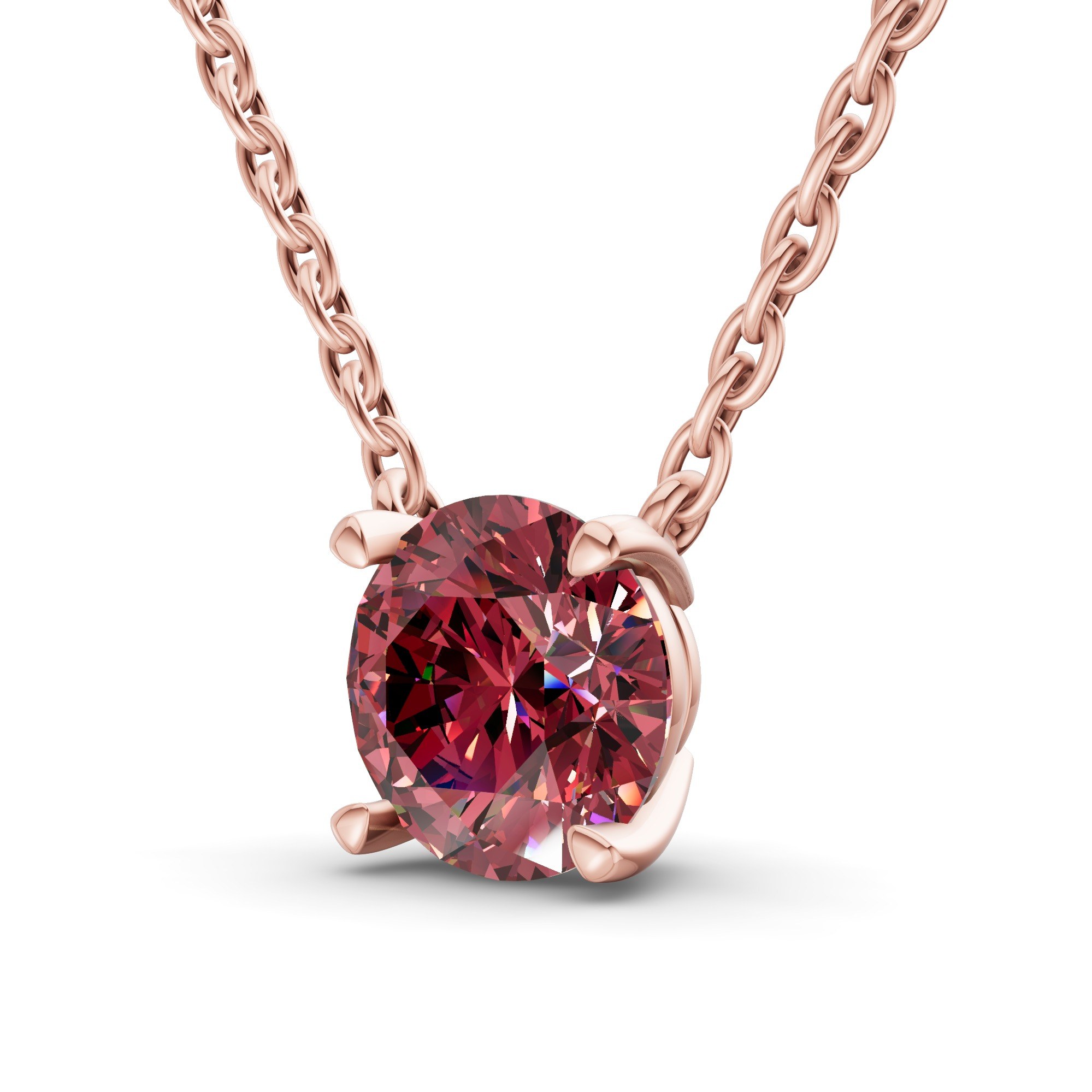 Lluvia Round Cherry Cognac Lab Diamond Solitaire Necklace left view