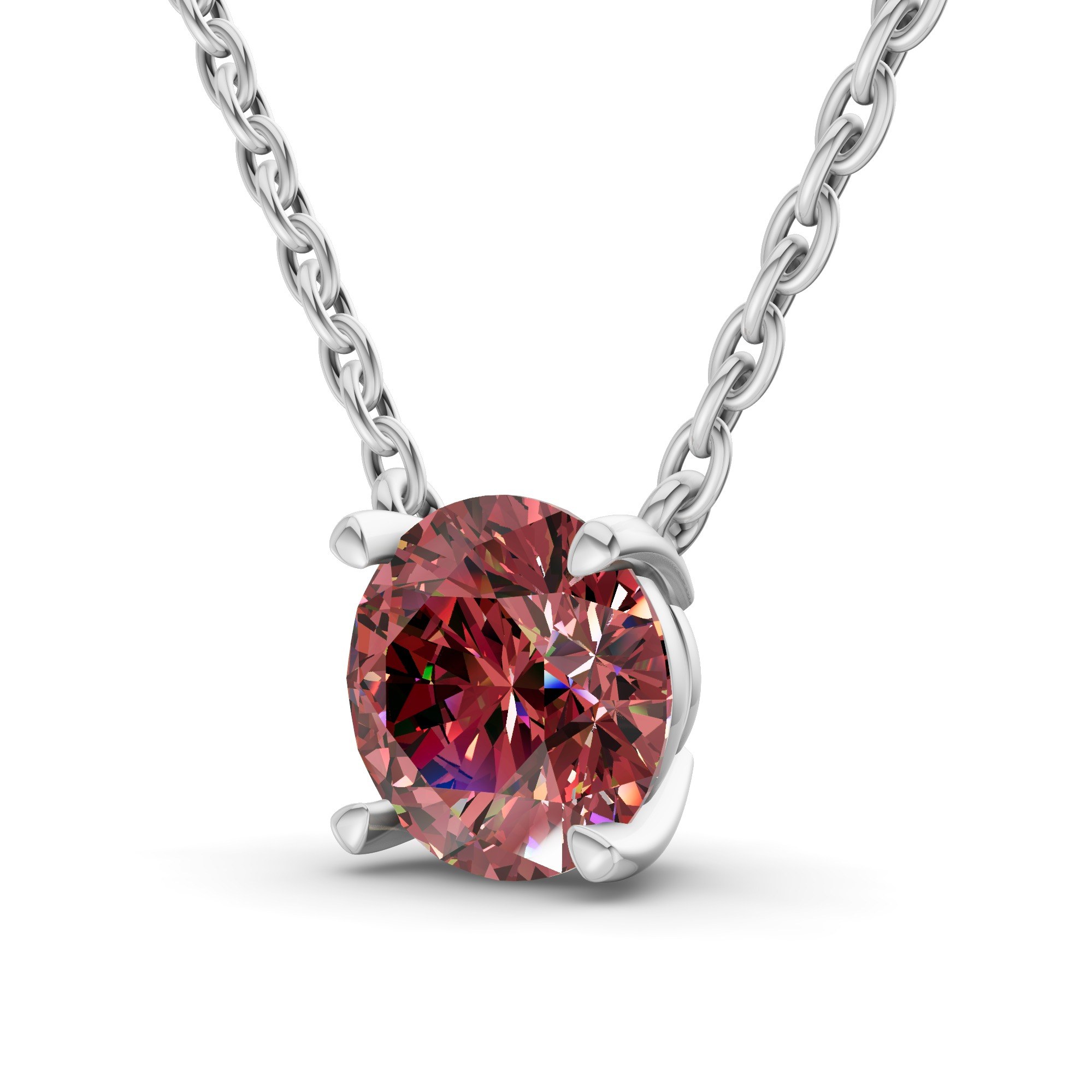 Lluvia Round Cherry Cognac Lab Diamond Solitaire Necklace left view