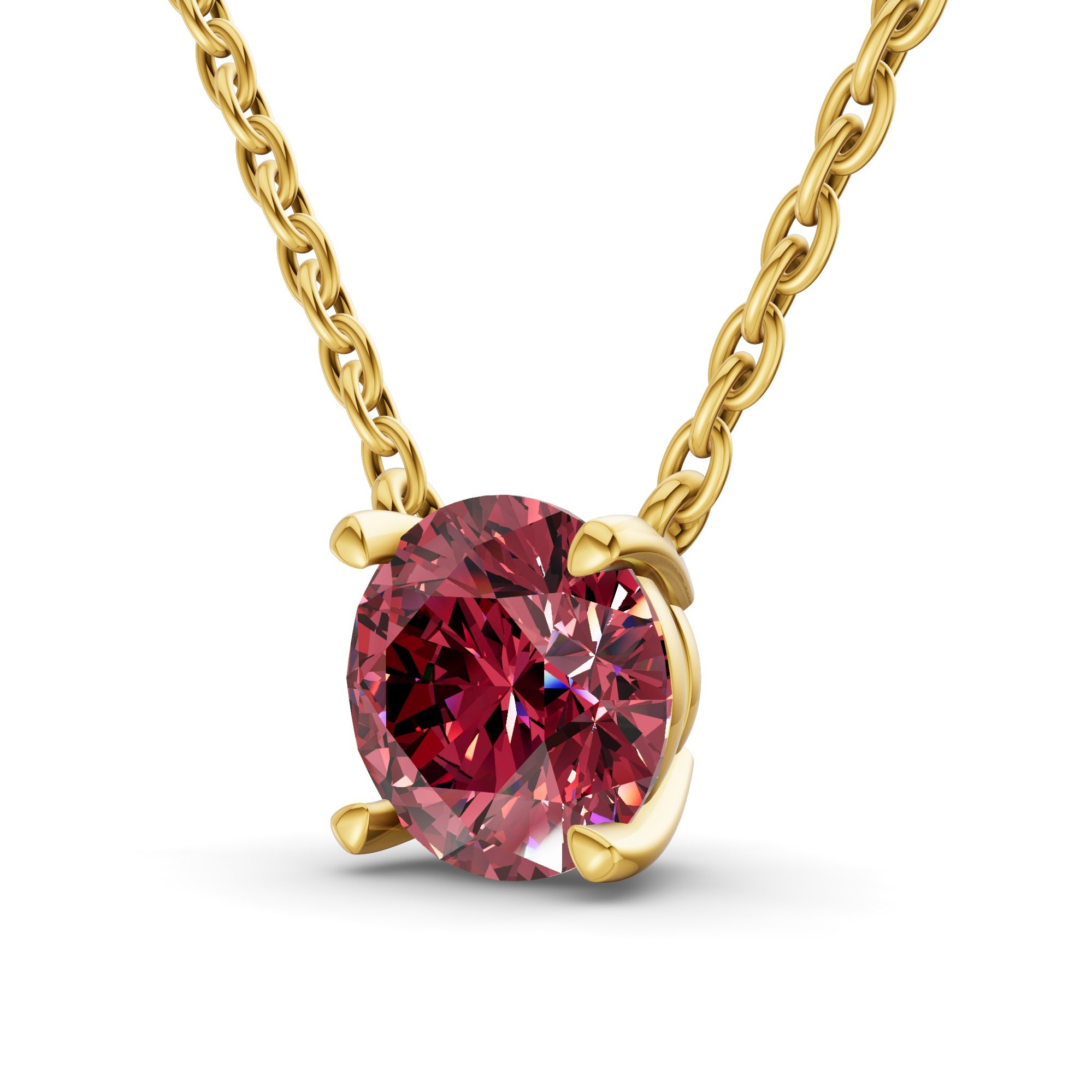 Lluvia Round Cherry Cognac Lab Diamond Solitaire Necklace left view