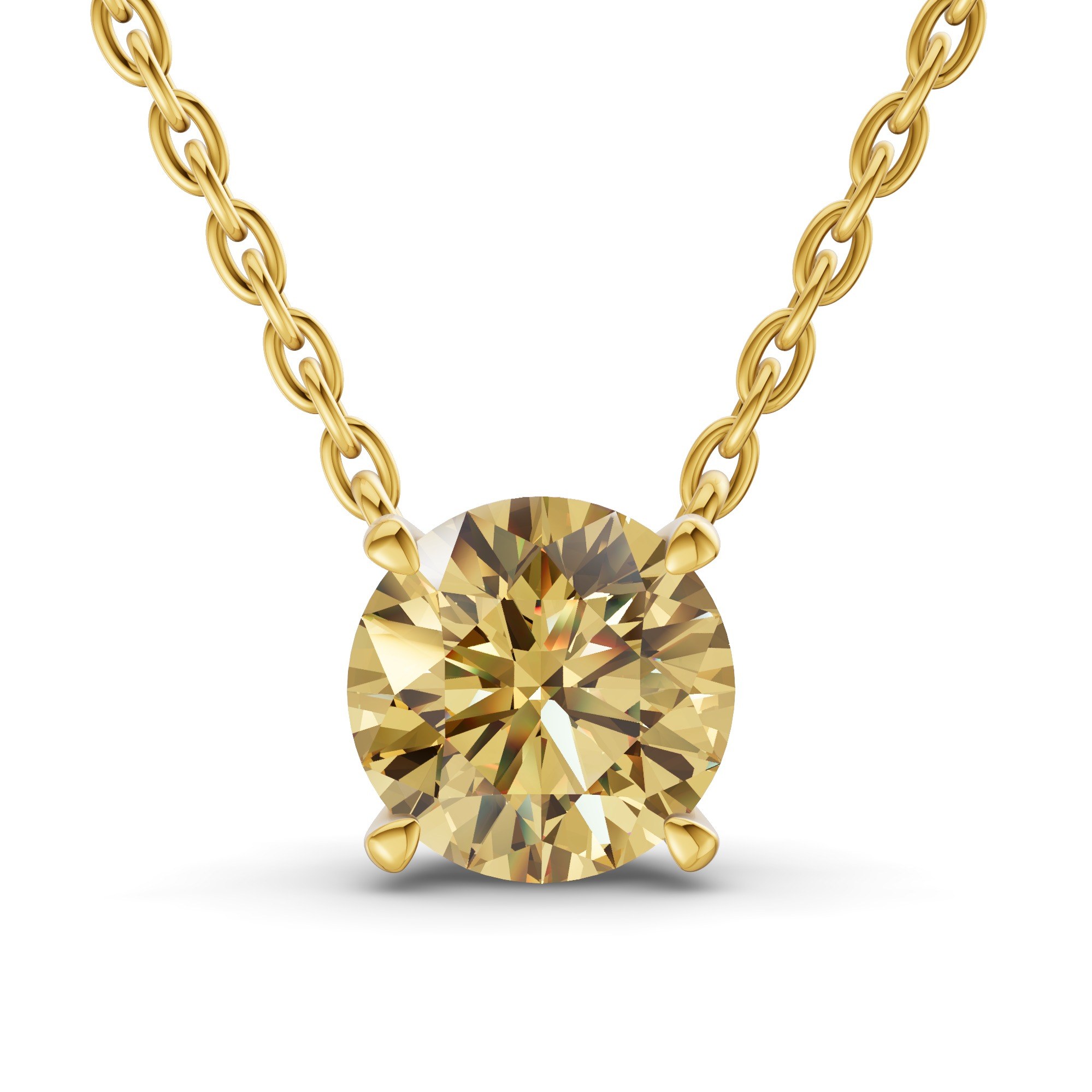 Lluvia Round Lemon Yellow Lab Diamond Solitaire Necklace front view