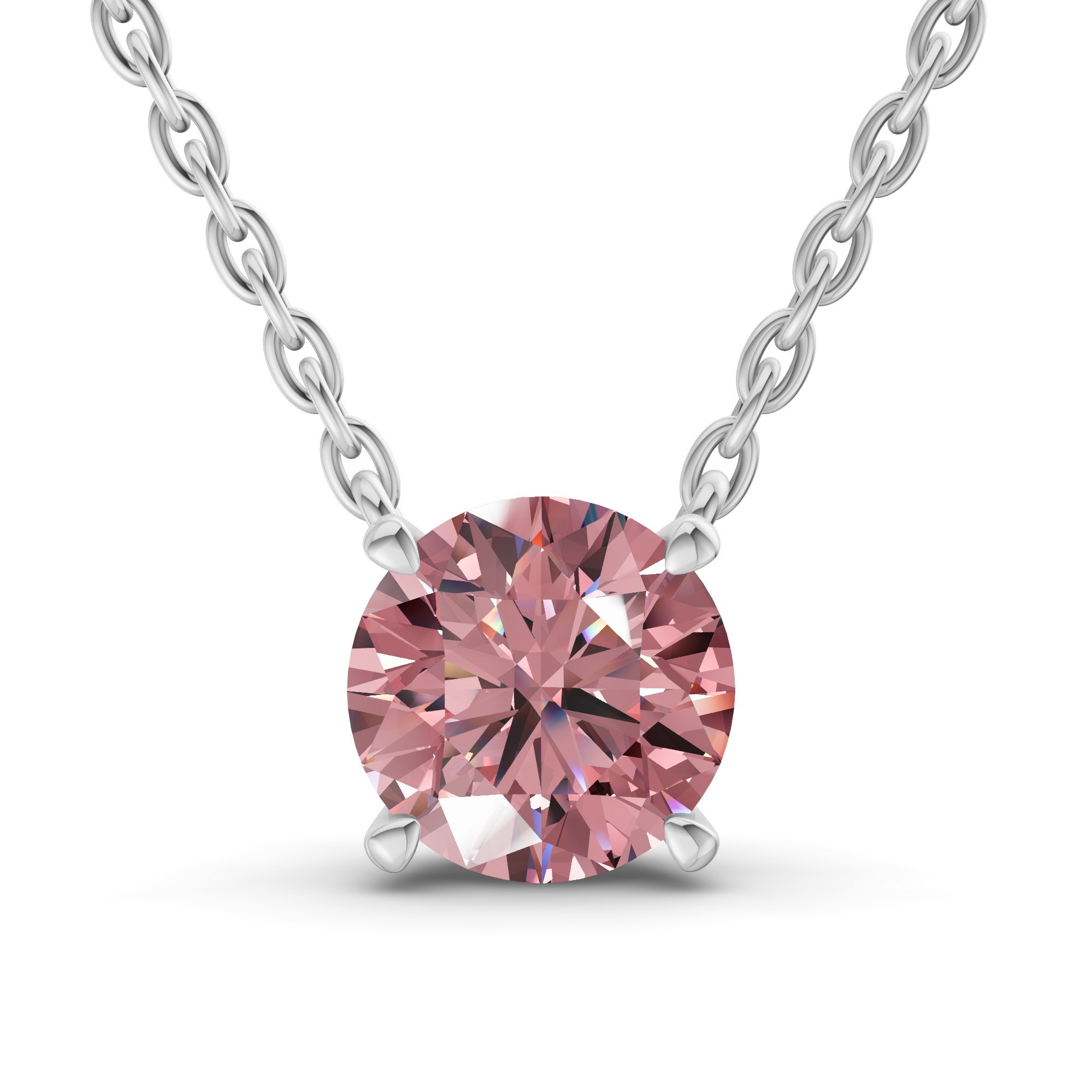 Lluvia vivid pink Round Lab Diamond Solitaire Necklace front view