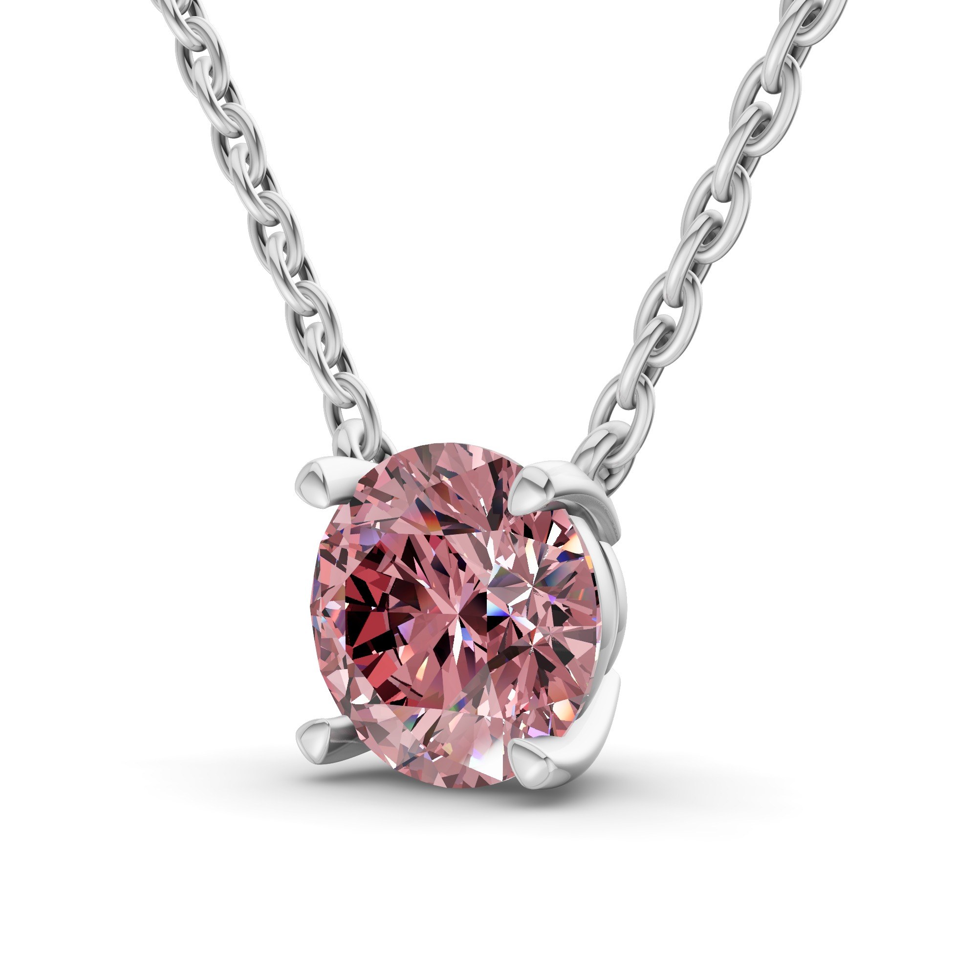 Lluvia vivid pink Round Lab Diamond Solitaire Necklace left view