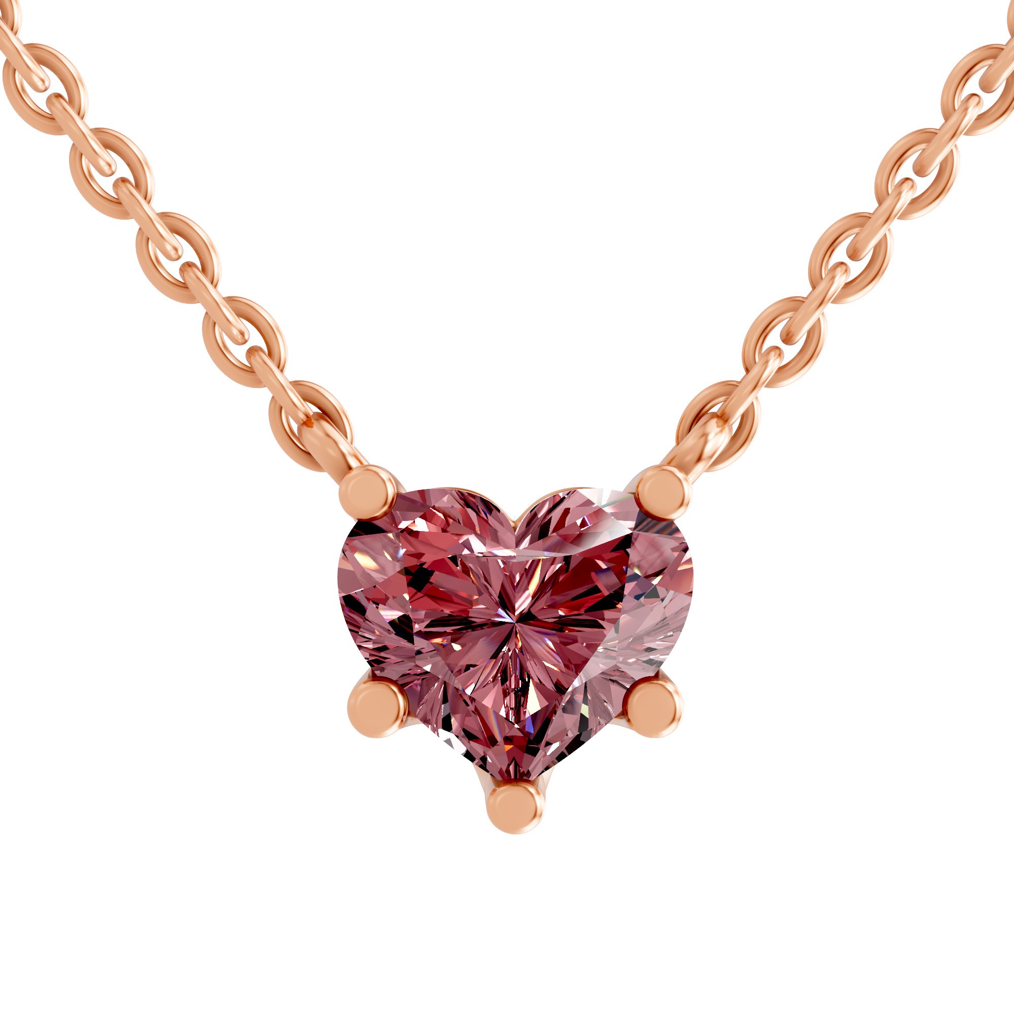 Amalia Heart Vivid Pink Lab Diamond Solitaire Necklace front view