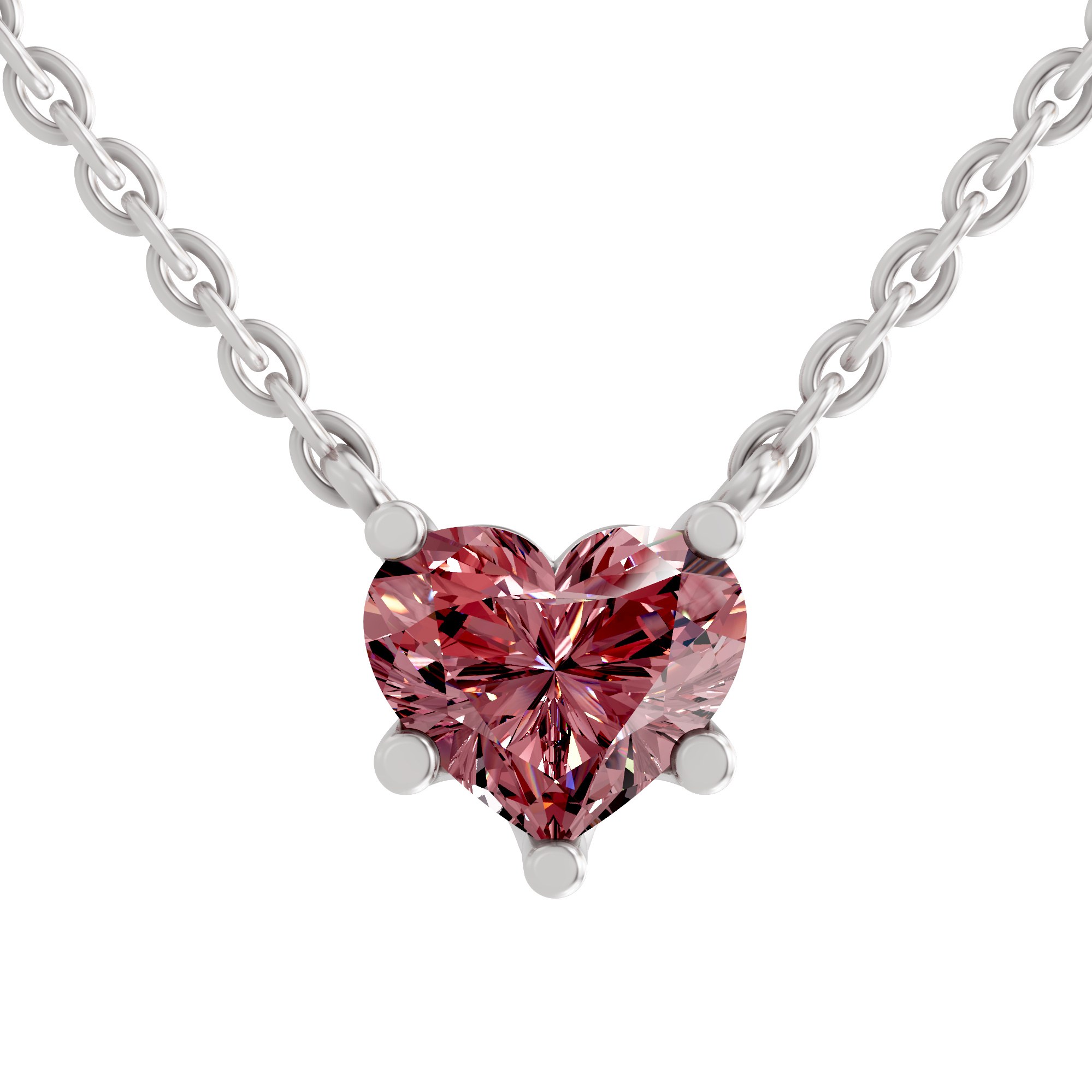 Amalia vivid pink Heart Lab Diamond Solitaire Necklace front view