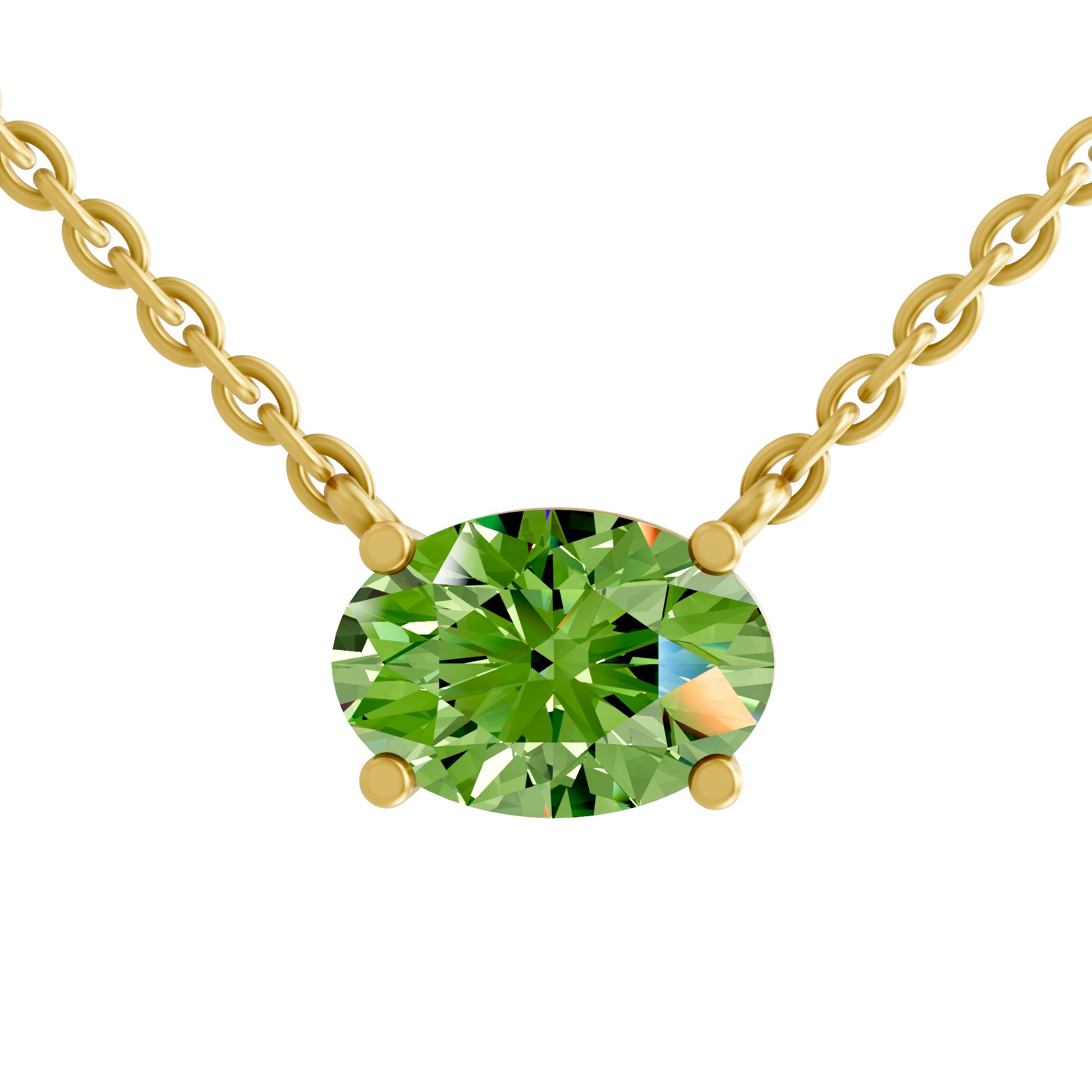 Fernanda Oval Ocean Green Lab Diamond Solitaire Necklace front view