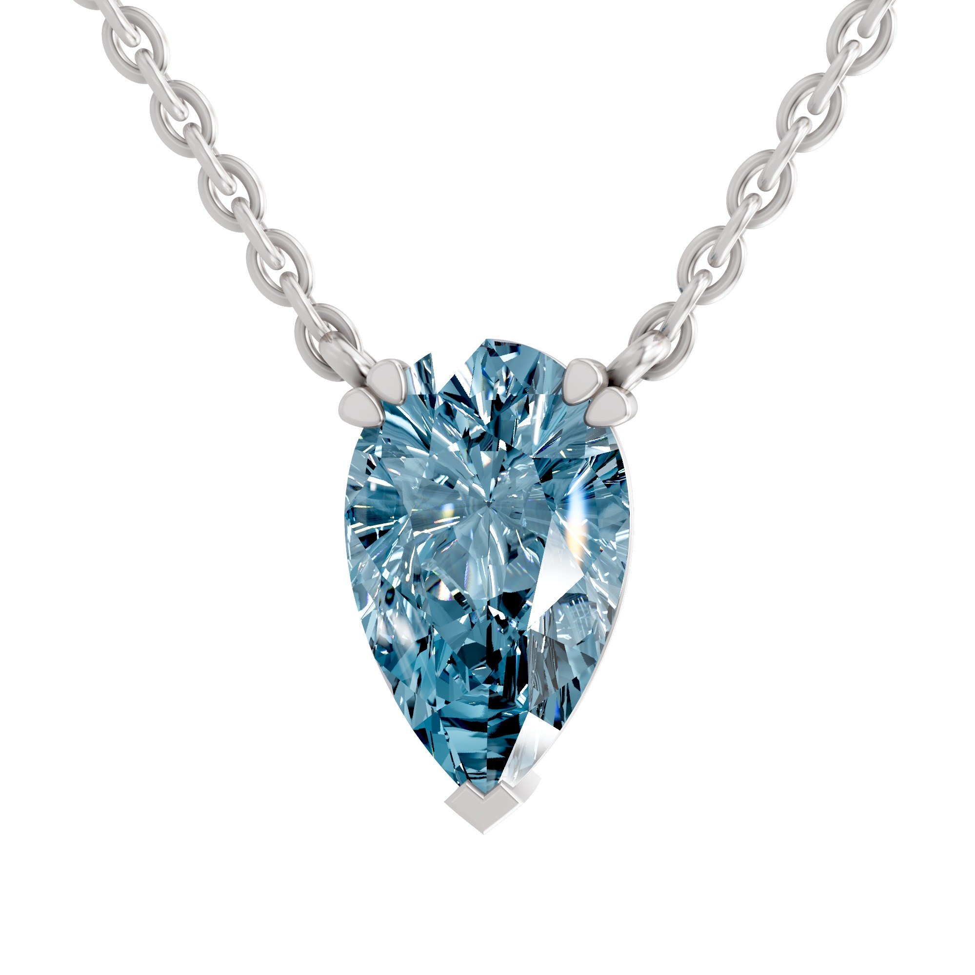 Fiona ice blue Pear Lab Diamond Solitaire Necklace front view