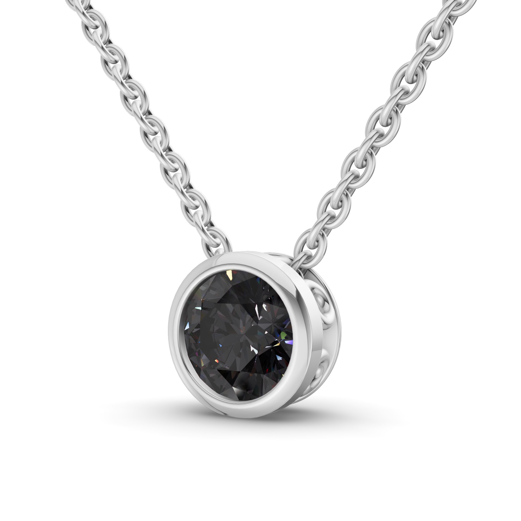 Agustina Round Bezel Black Lab Diamond Solitaire Necklace left view
