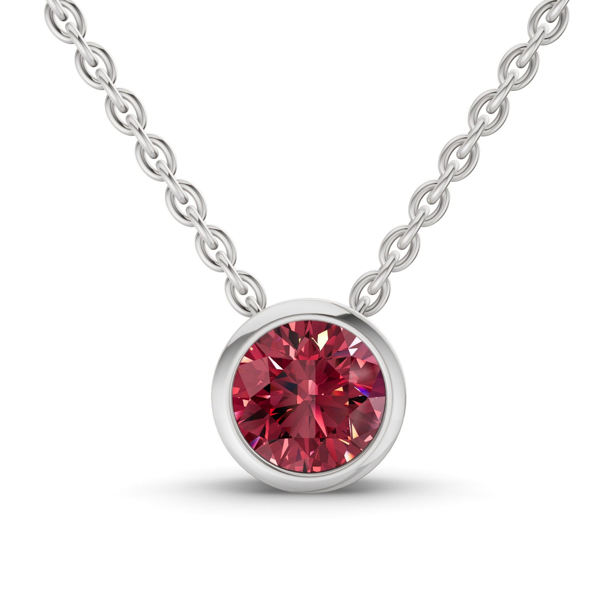 Agustina Round Bezel Cherry Cognac Lab Diamond Solitaire Necklace front view