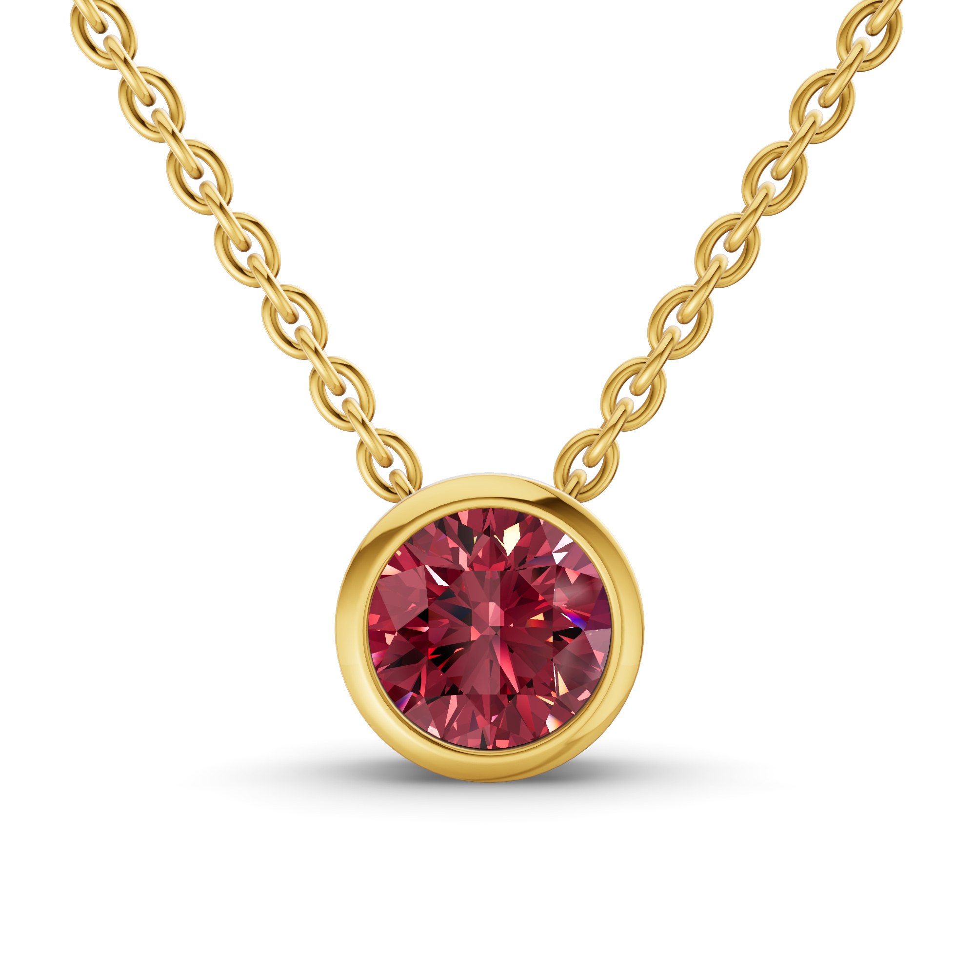Agustina Round Bezel Cherry Cognac Lab Diamond Solitaire Necklace front view