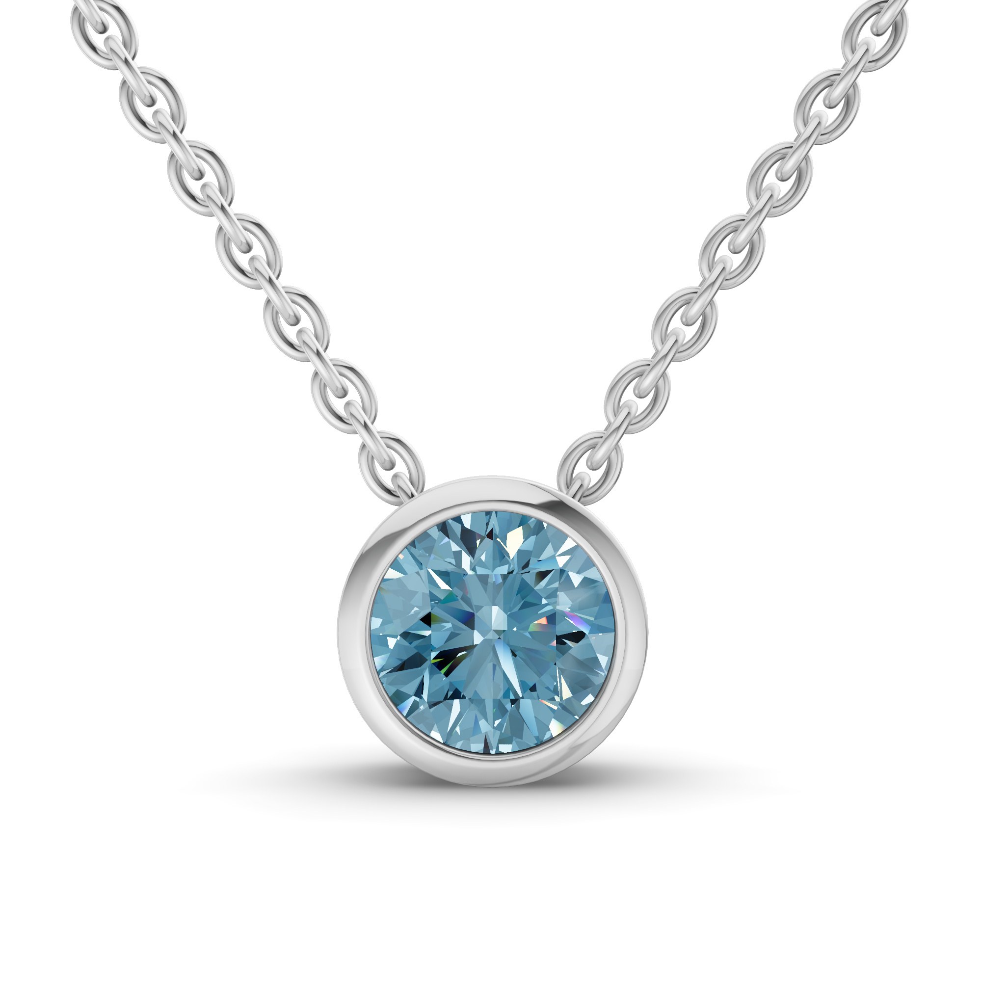 Agustina Round Bezel Ice Blue Lab Diamond Solitaire Necklace front view