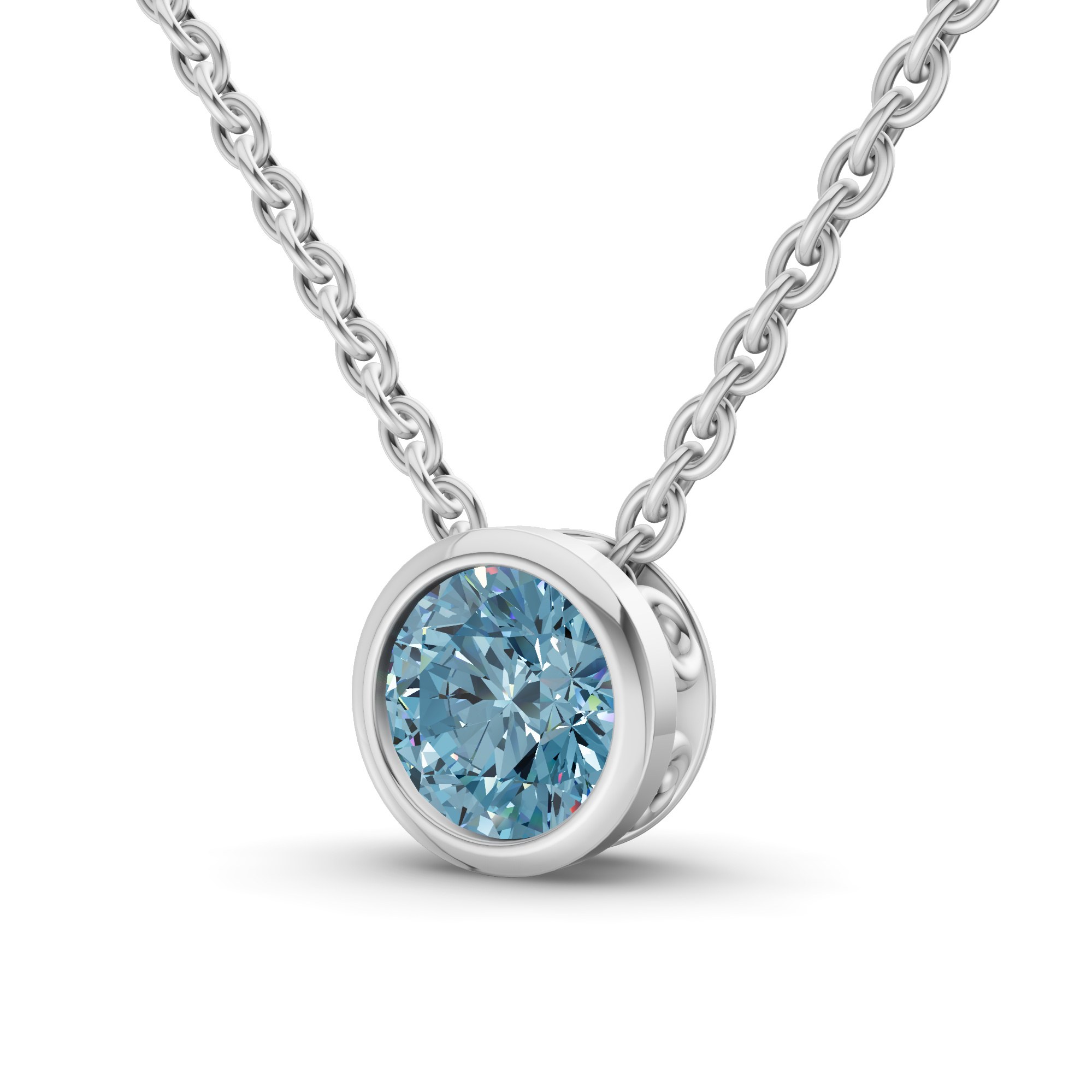 Agustina Round Bezel Ice Blue Lab Diamond Solitaire Necklace left view