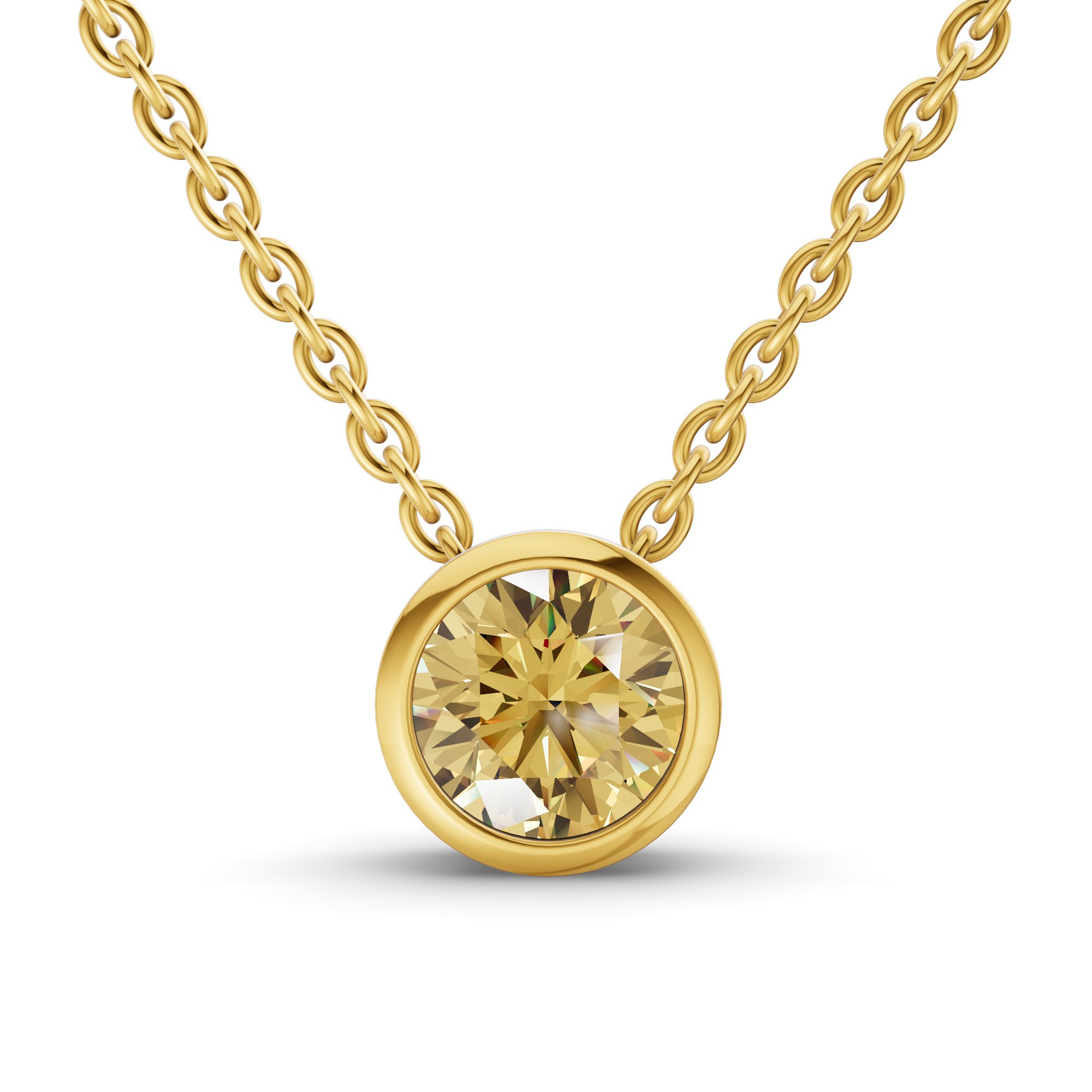 Agustina Round Bezel Lemon Yellow Lab Diamond Solitaire Necklace front view