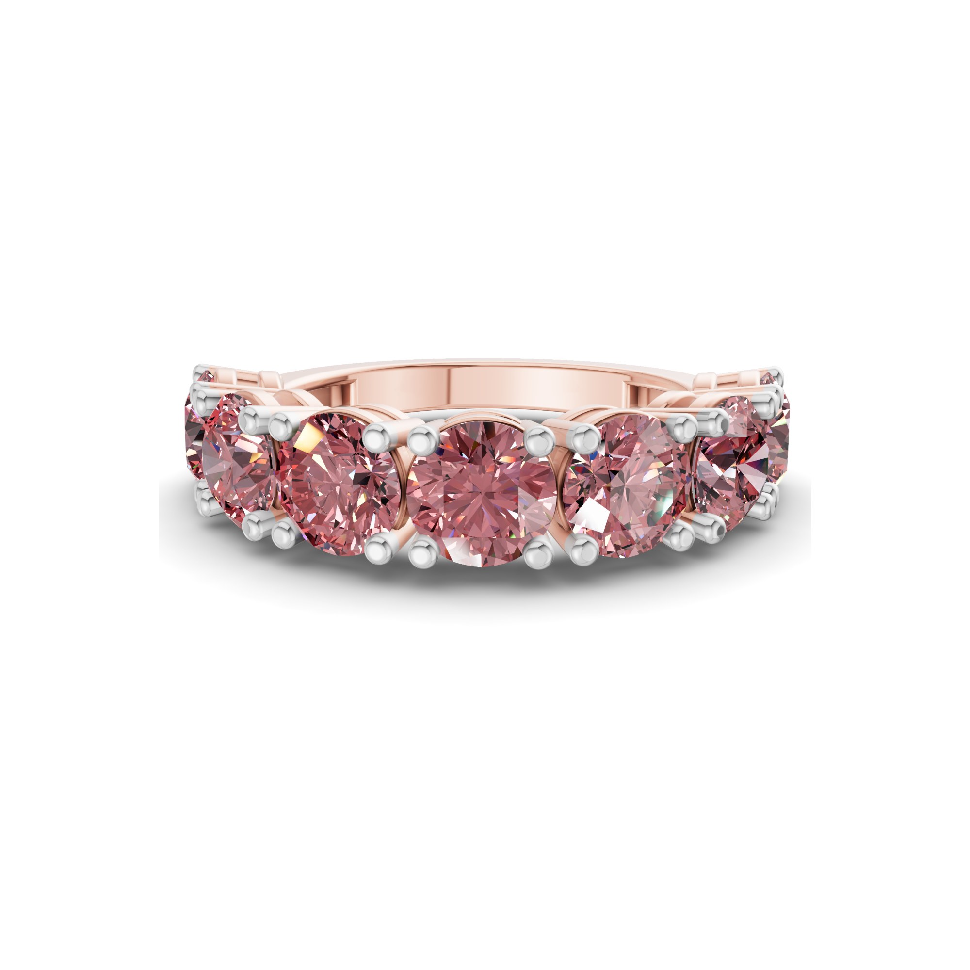 Adela Round Vivid Pink Lab Diamond Anniversary Band front view
