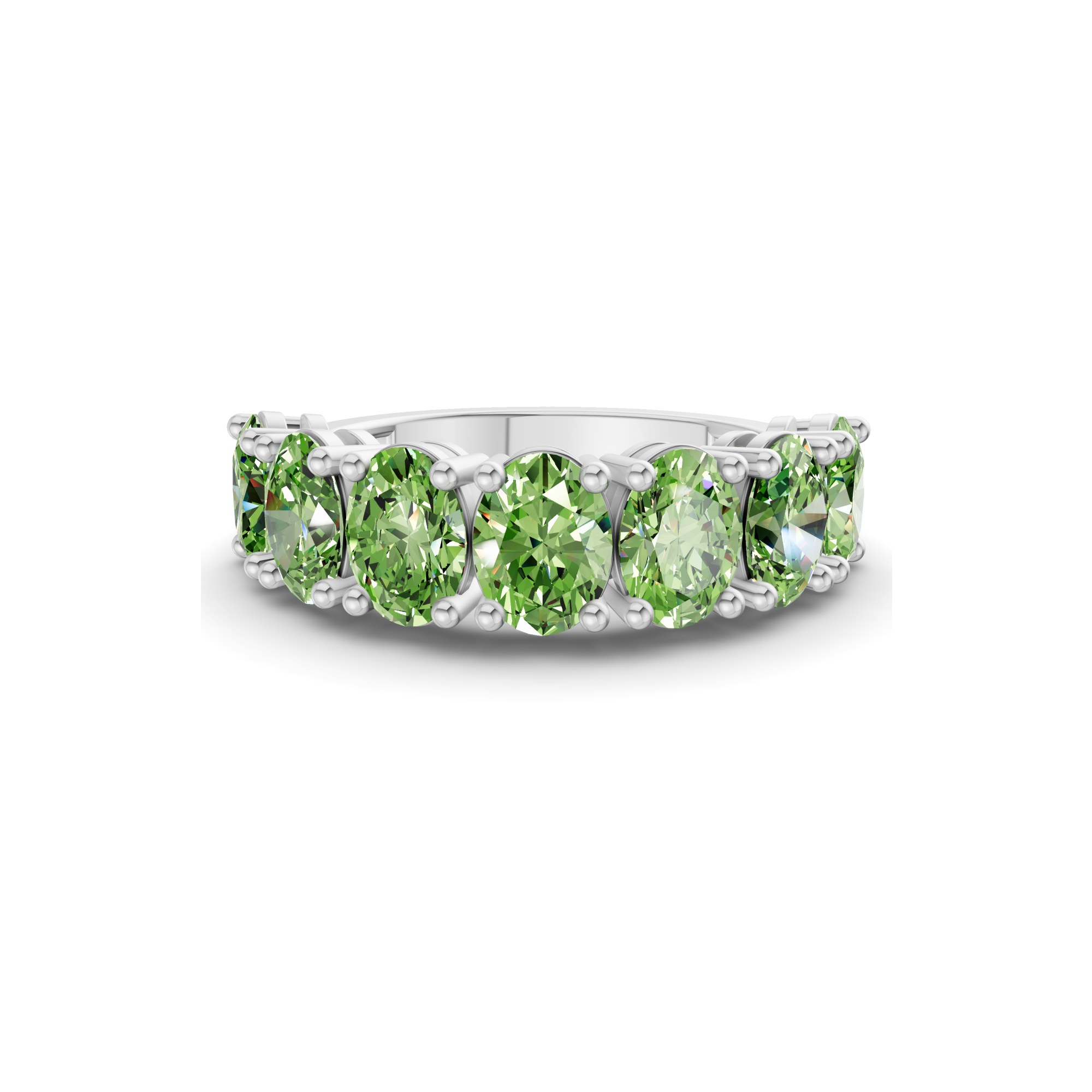 Blanca Oval Ocean Green Lab Diamond Anniversary Band front view