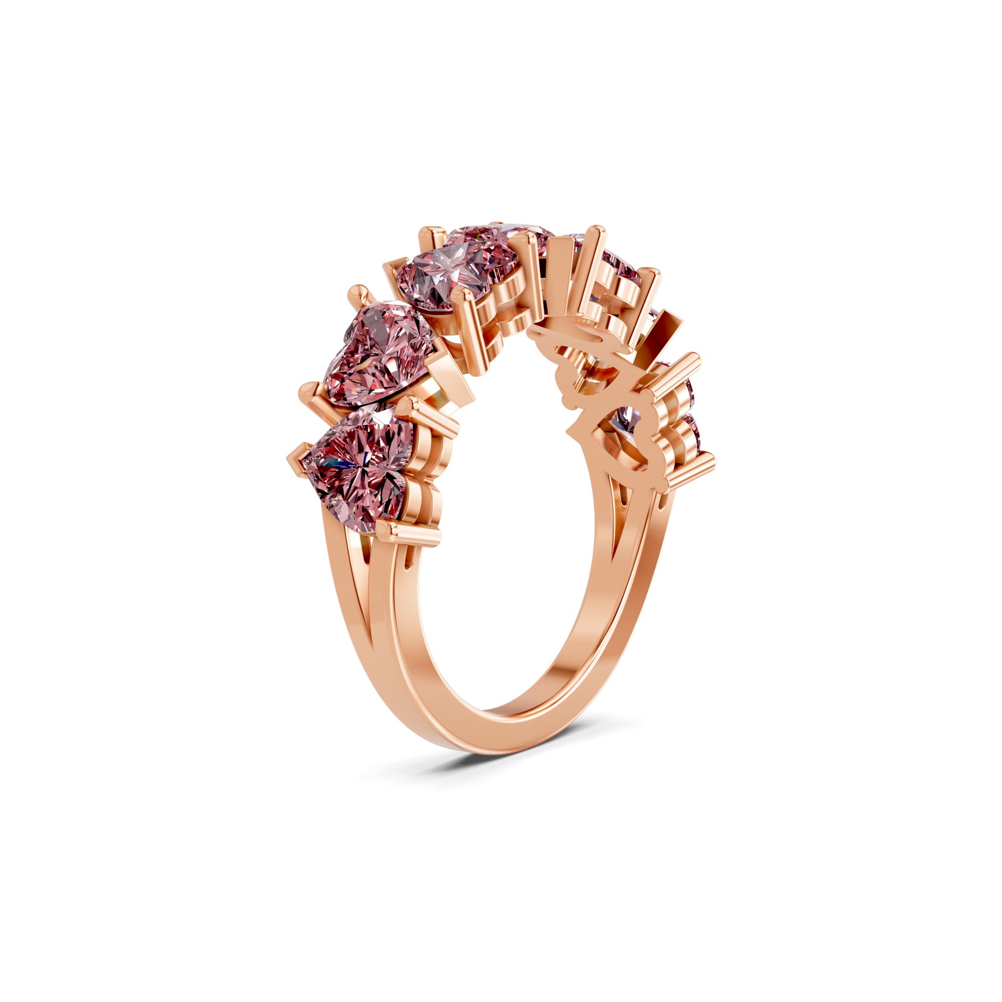 Rafaela Heart Vivid Pink Lab Diamond Anniversary Band left view