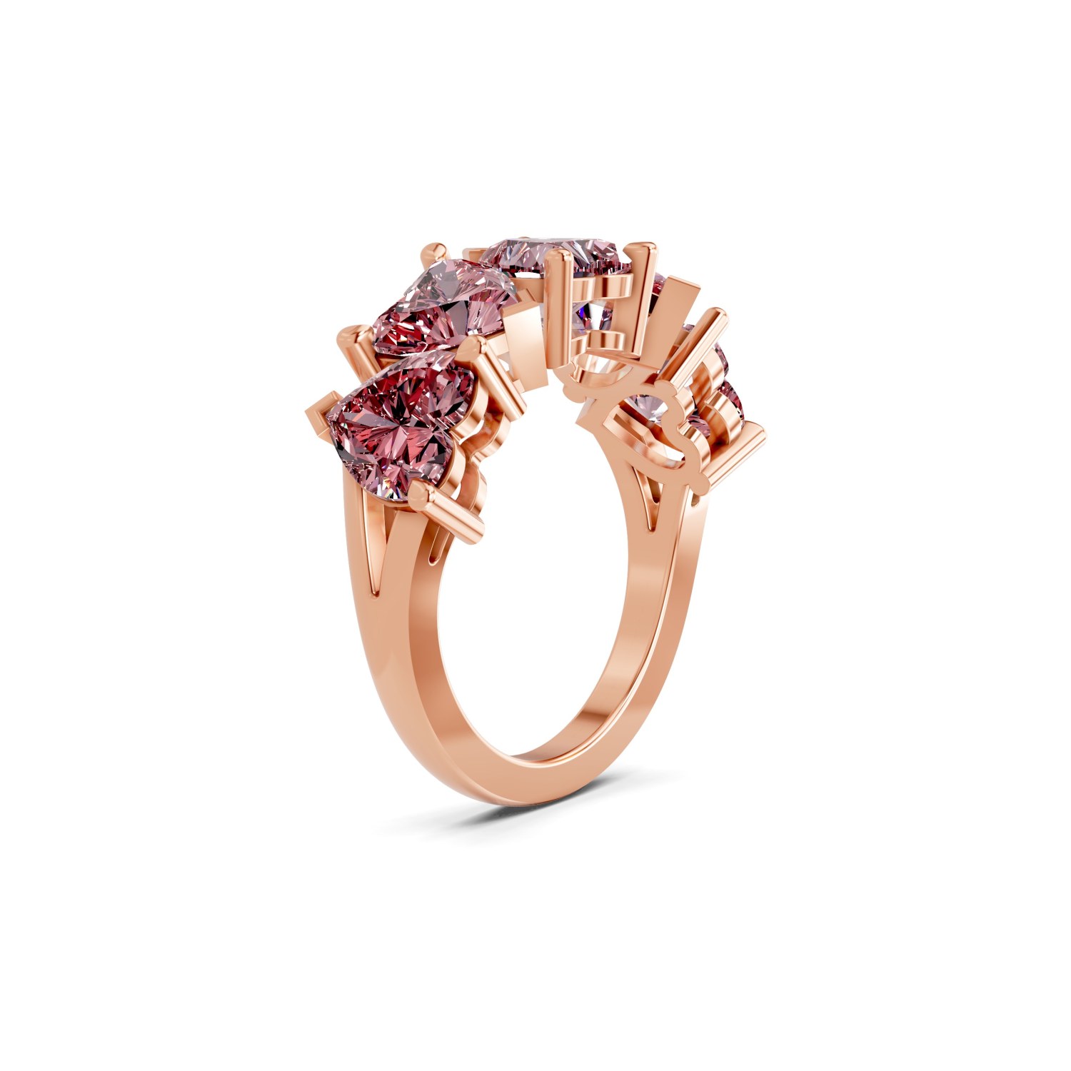 Octavia Heart Vivid Pink Lab Diamond Anniversary Band left view