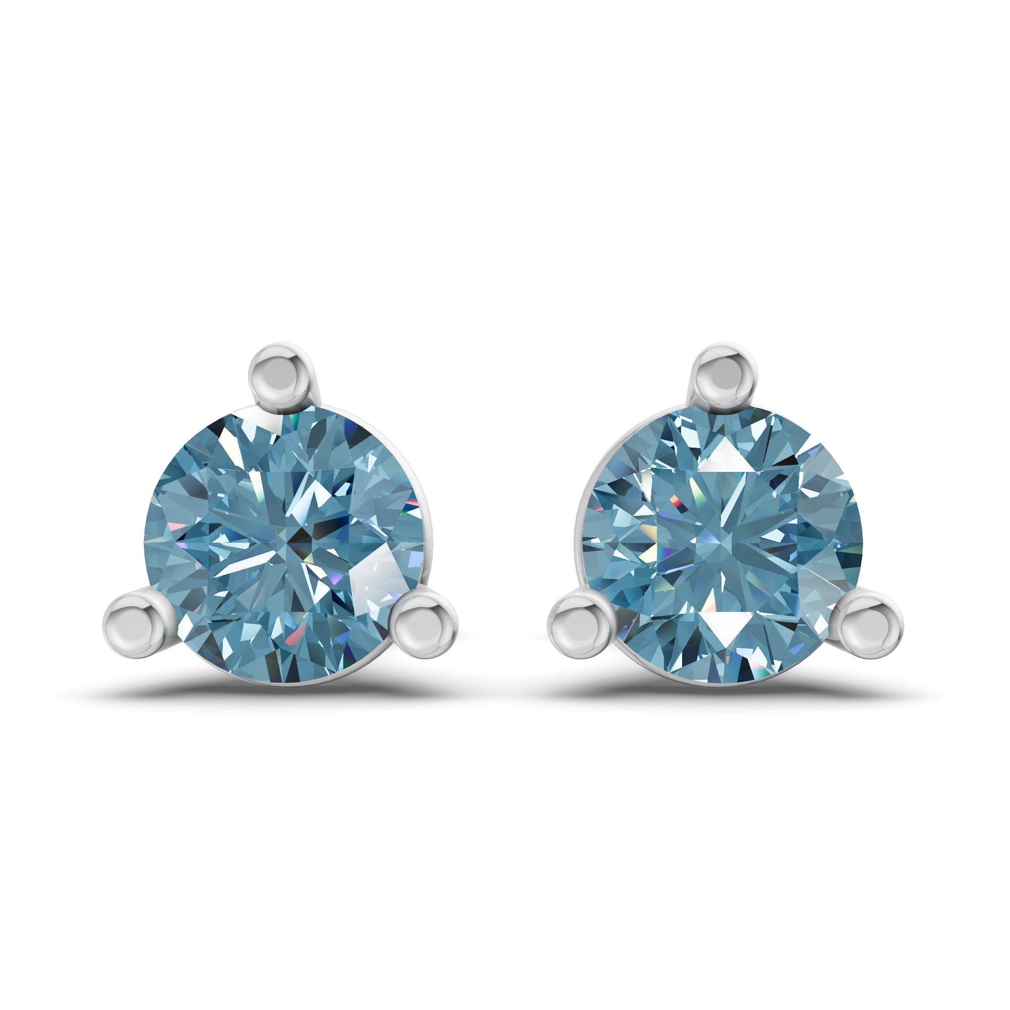 Three Prong Martini Round Ice Blue Lab Diamond Stud Earrings front view