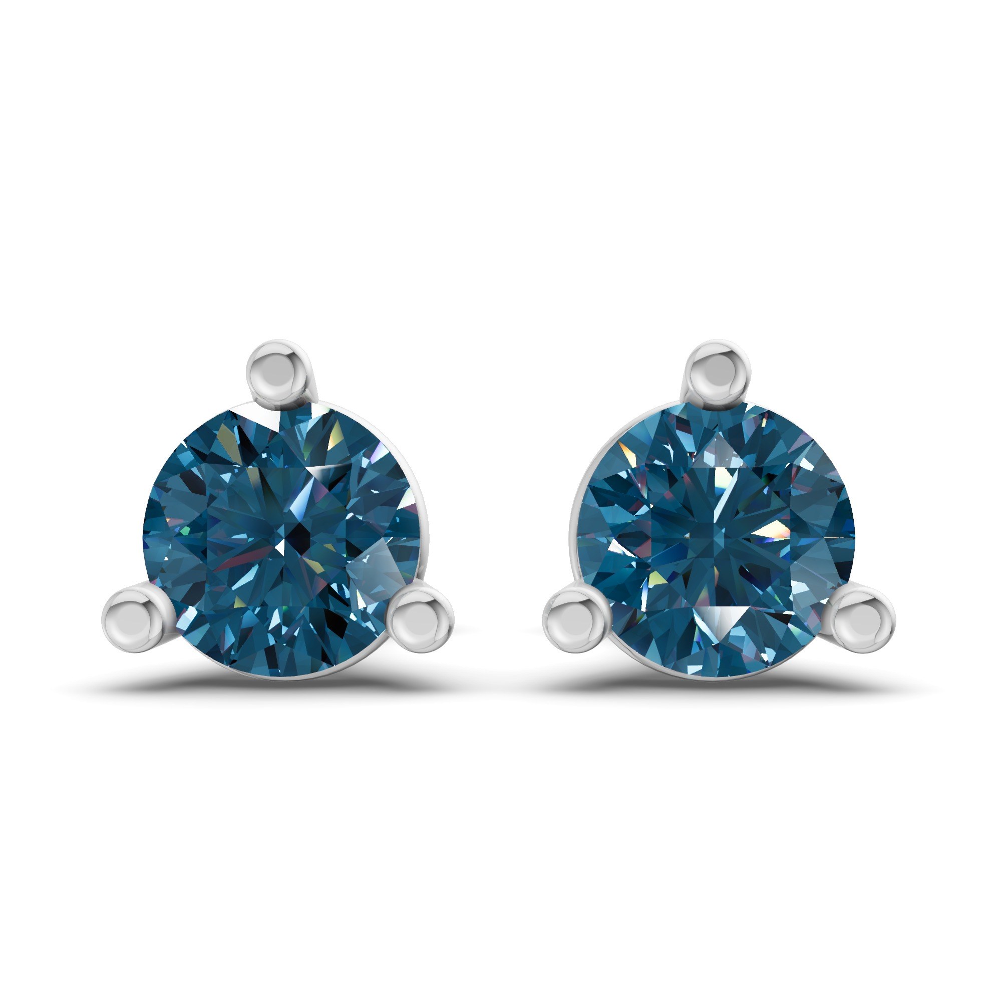 Three Prong Martini Round Royal Blue Lab Diamond Stud Earrings front view