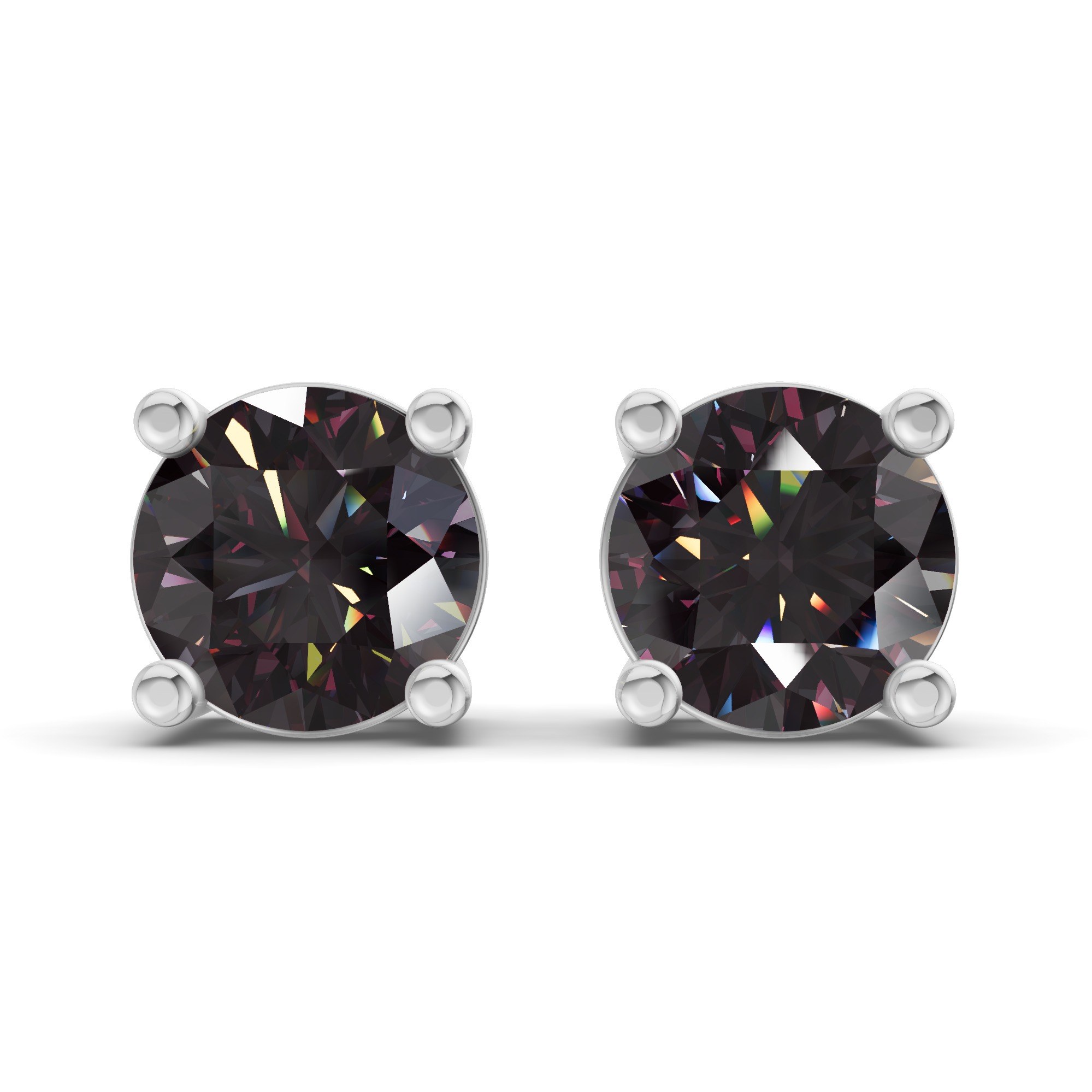 Four Prong Round Black Lab Diamond Stud Earrings front view