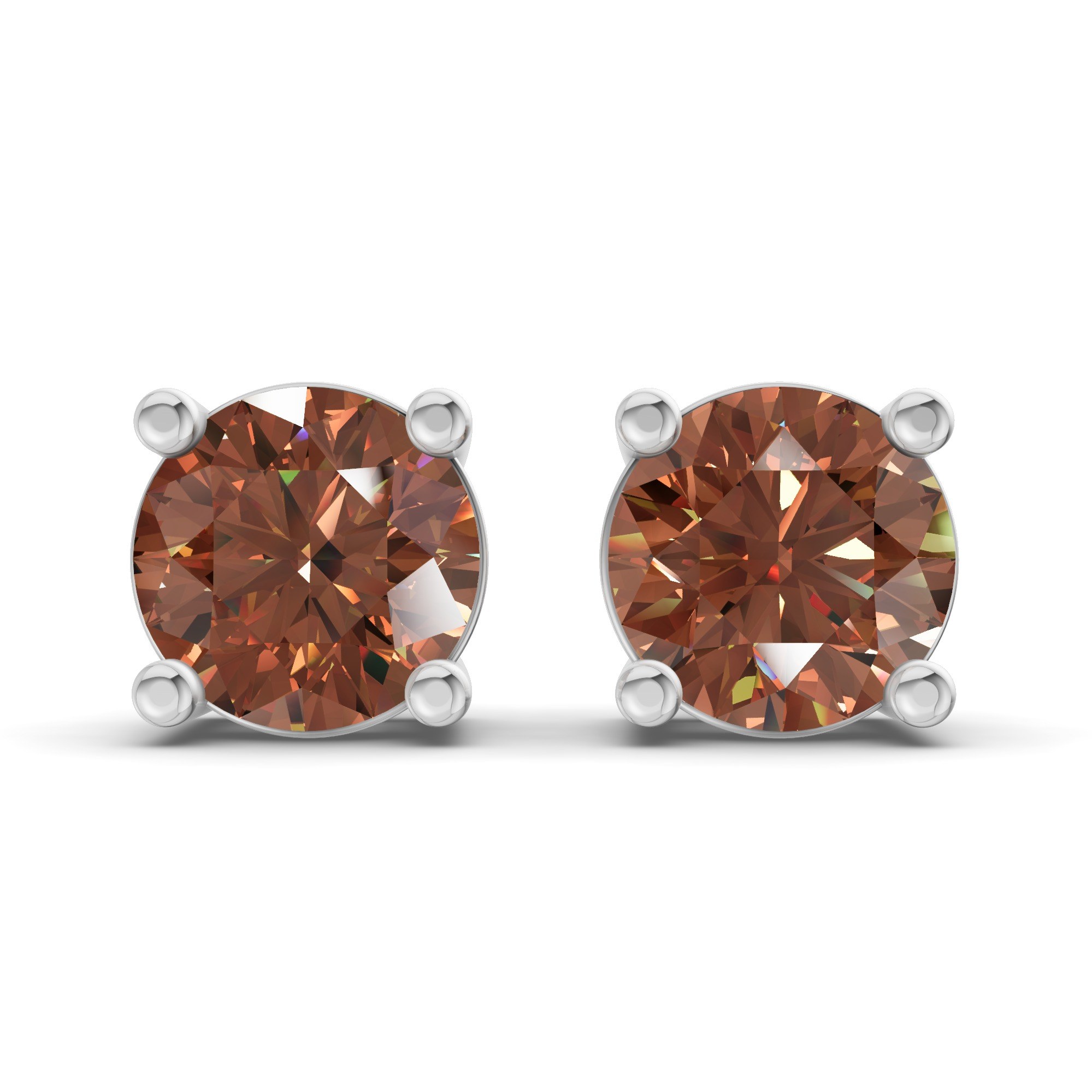 Four Prong Round Brown Lab Diamond Stud Earrings front view