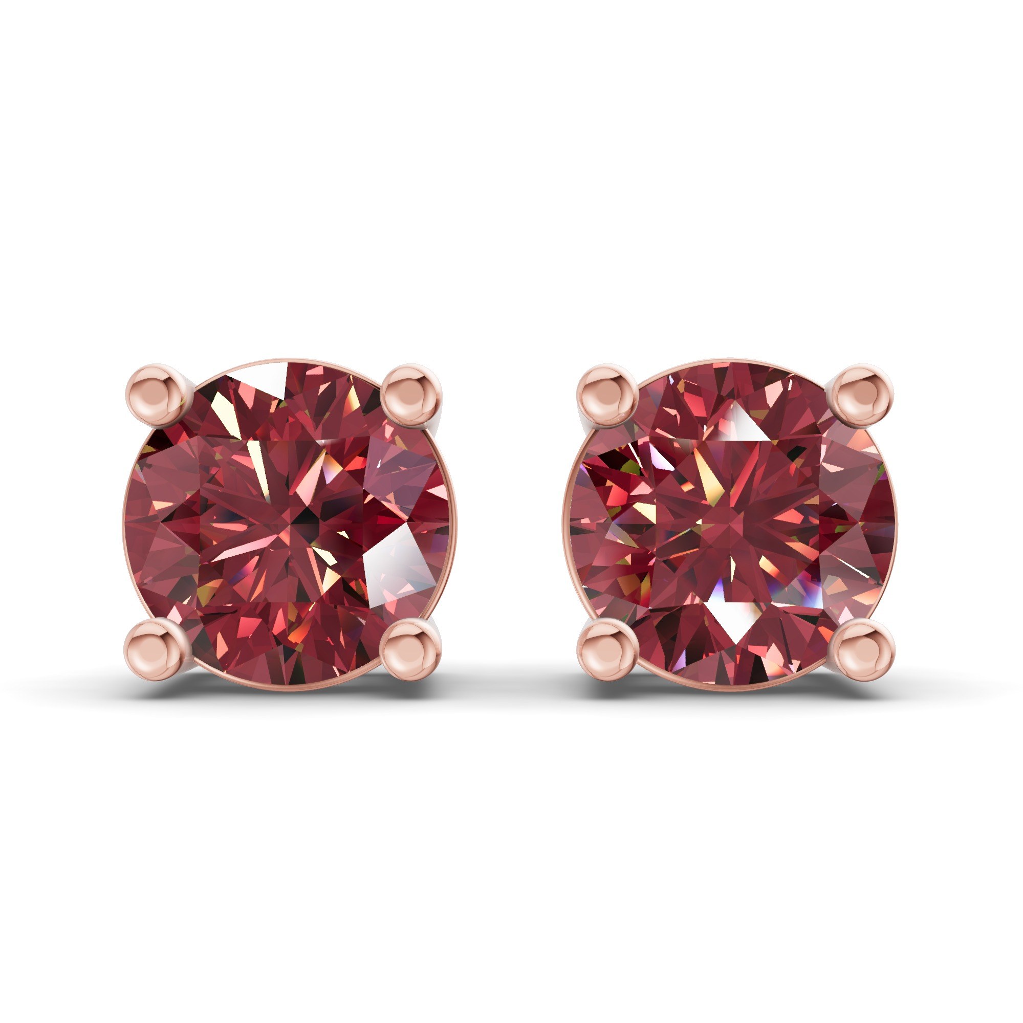 Four Prong Round Cherry Cognac Lab Diamond Stud Earrings front view