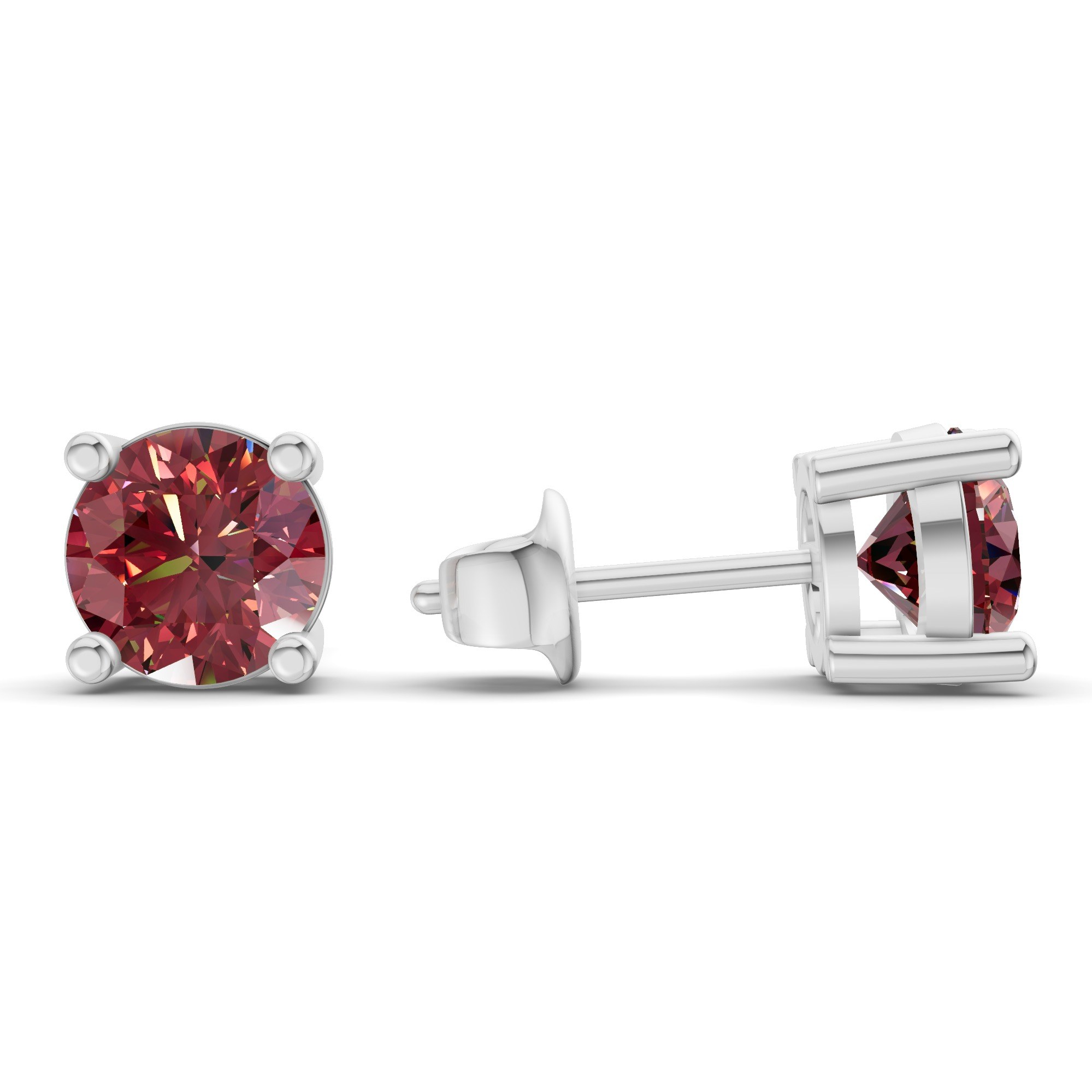 Four Prong Round Cherry Cognac Lab Diamond Stud Earrings left view