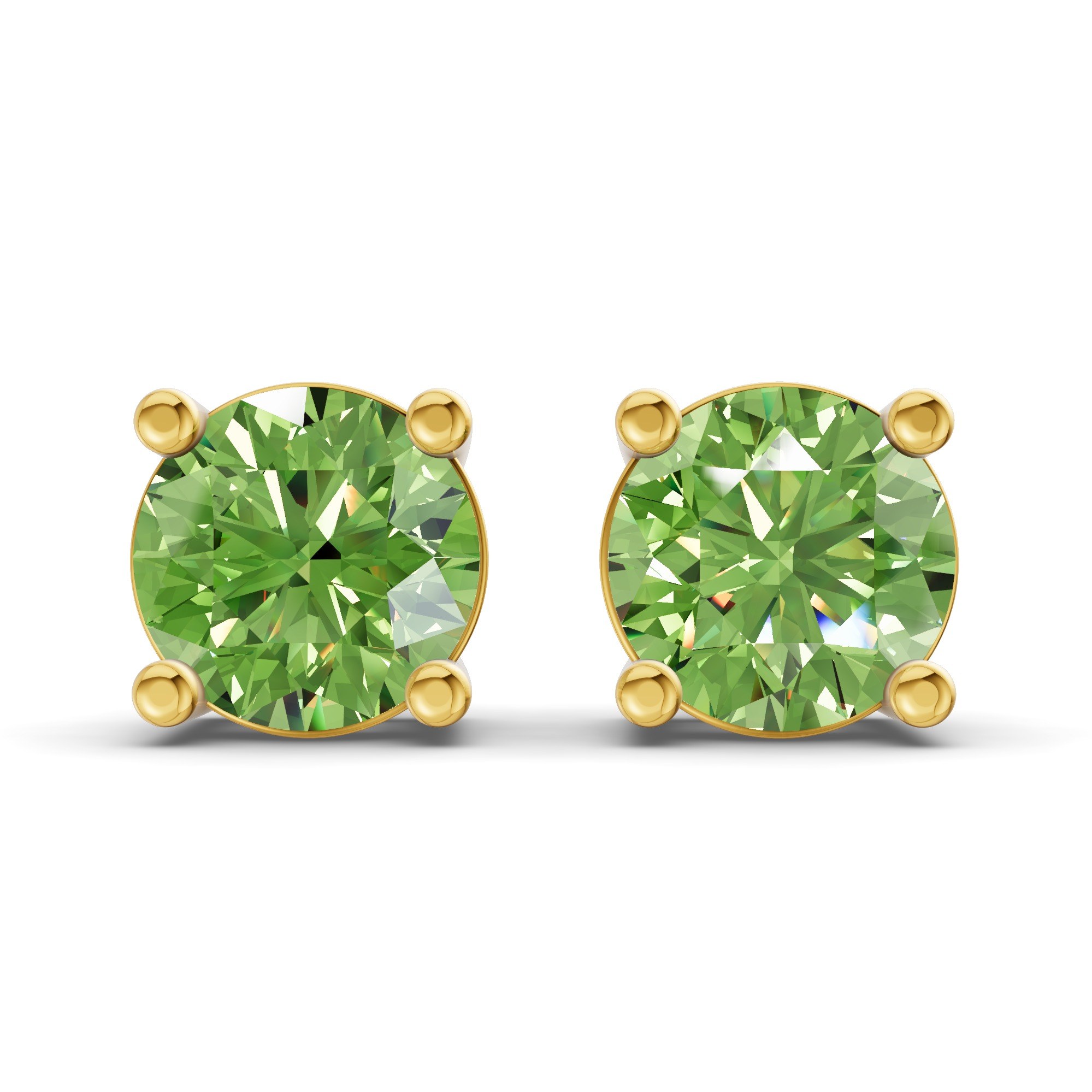 Four Prong Round Ocean Green Lab Diamond Stud Earrings front view