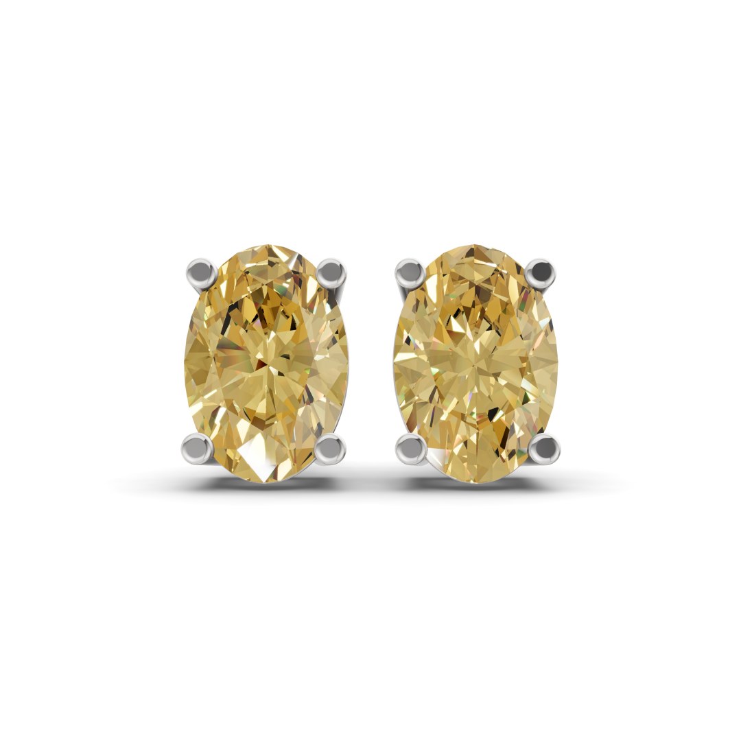 Four sunlit yellow Prong Oval Lab Diamond Stud Earrings front view
