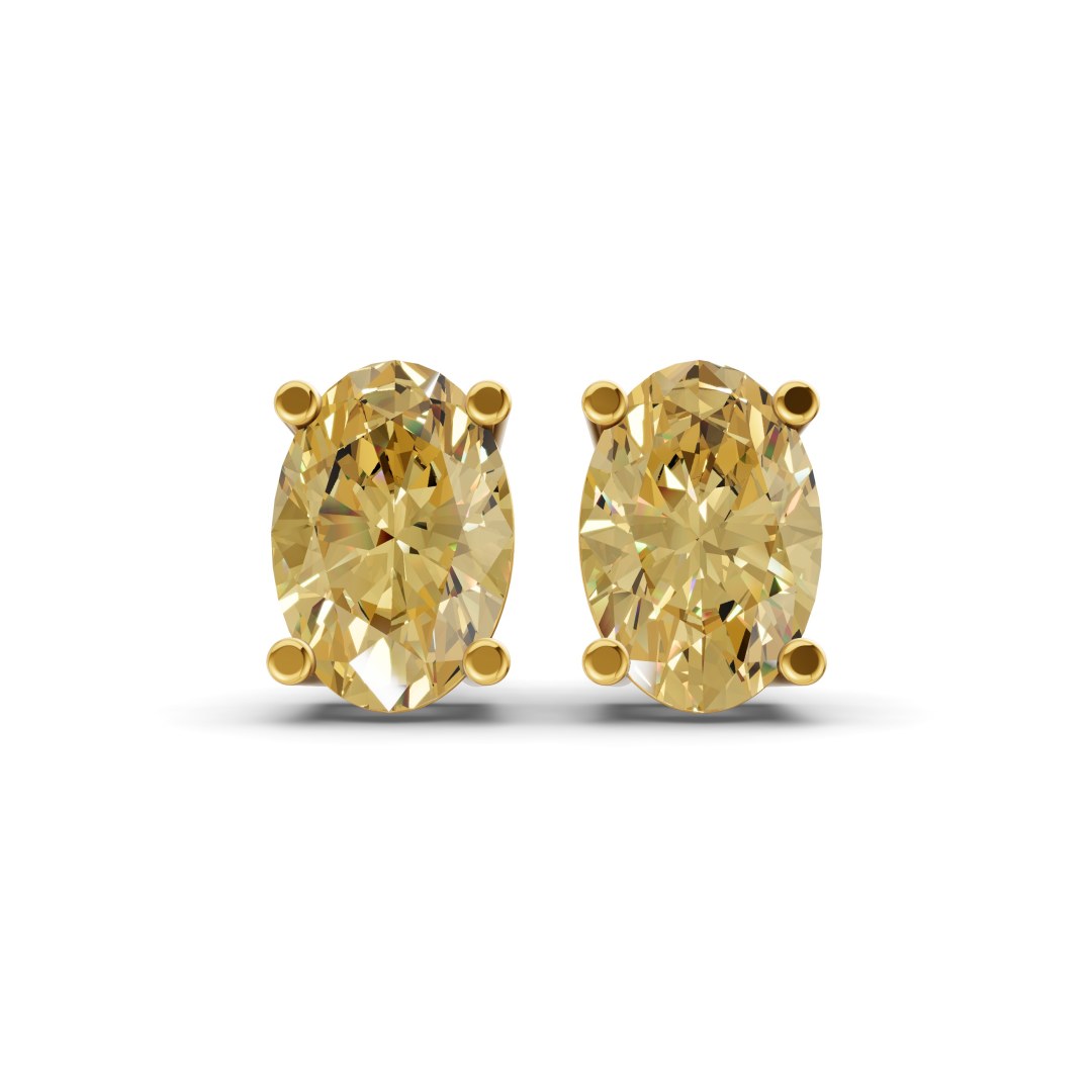Four Prong Oval Sunlit Yellow Lab Diamond Stud Earrings front view
