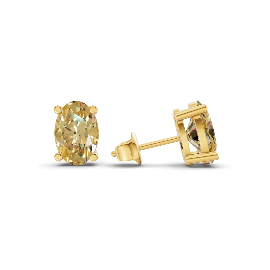 Four Prong Oval Sunlit Yellow Lab Diamond Stud Earrings left view