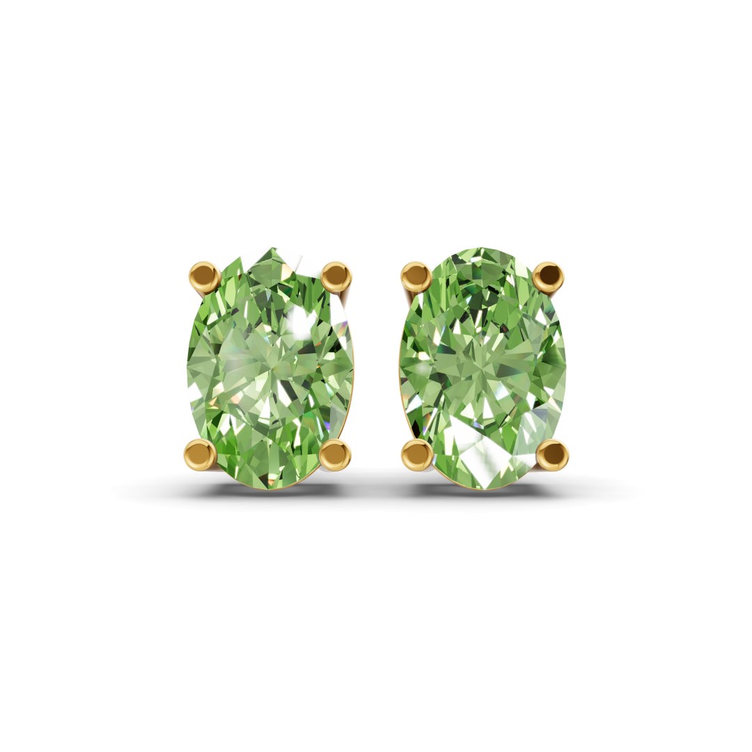 Four Prong Oval Ocean Green Lab Diamond Stud Earrings front view