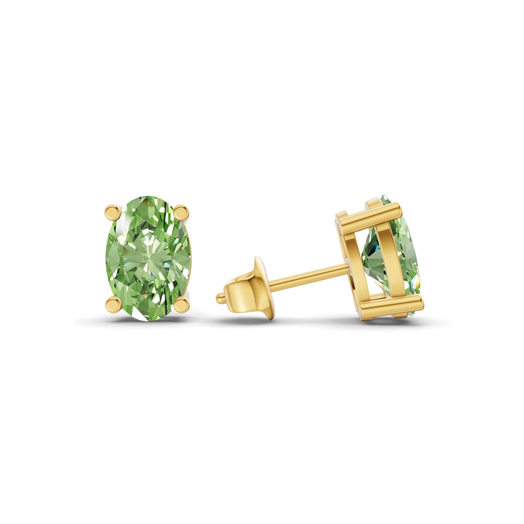 Four Prong Oval Ocean Green Lab Diamond Stud Earrings left view