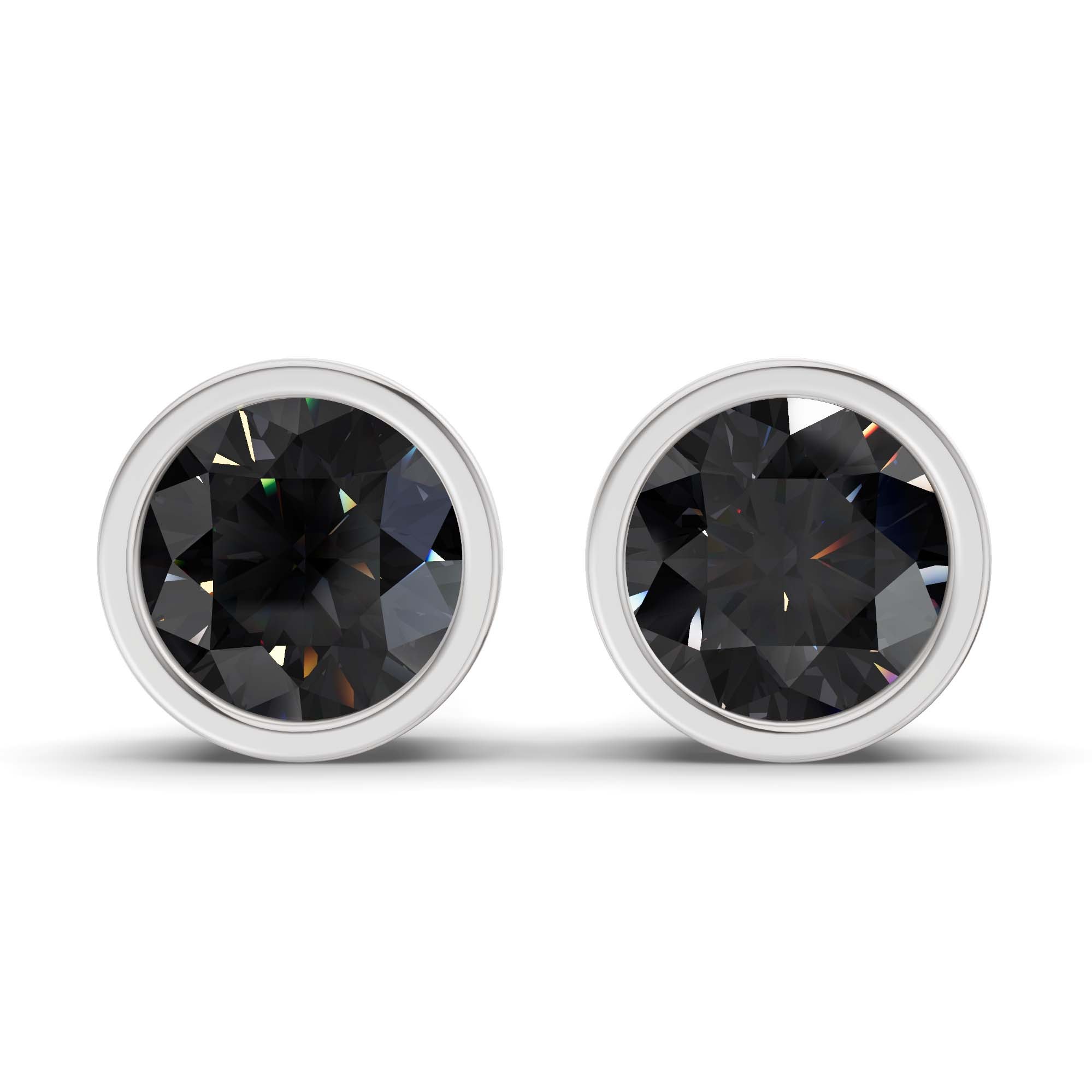 Classic Bezel Round Black Lab Diamond Stud Earrings front view