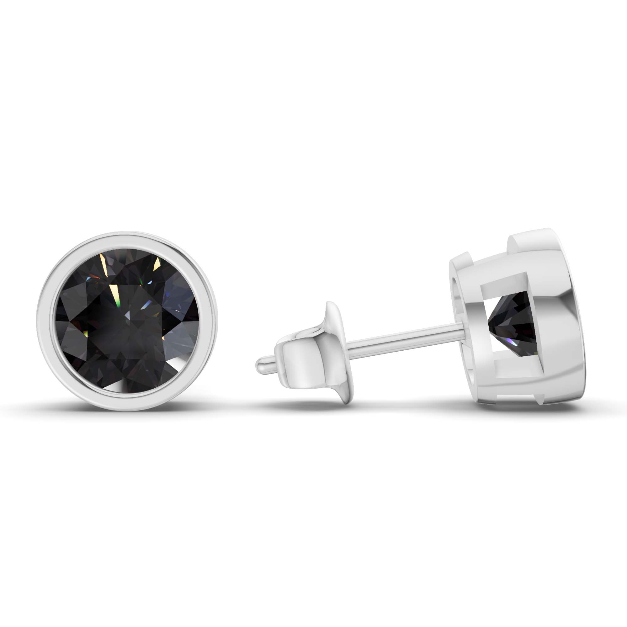 Classic Bezel Round Black Lab Diamond Stud Earrings left view