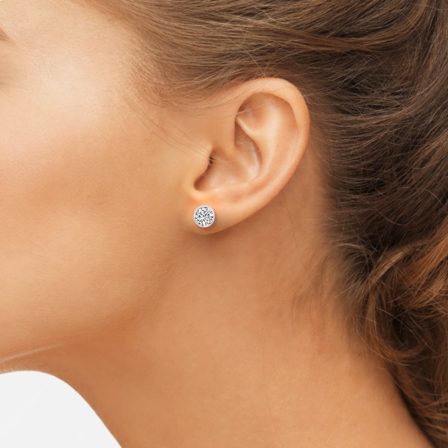 bezel set lab diamond stud earrings Model View