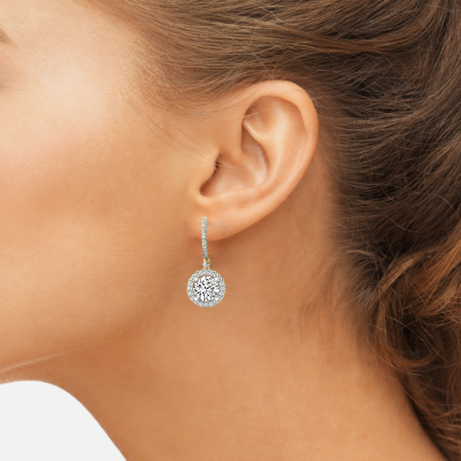 Lyra Halo Lab Diamond Earrings Model View