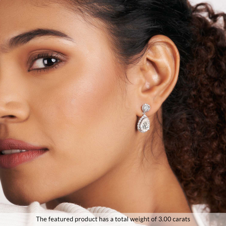 Sasha Double Halo Lab Diamond Earrings Model View