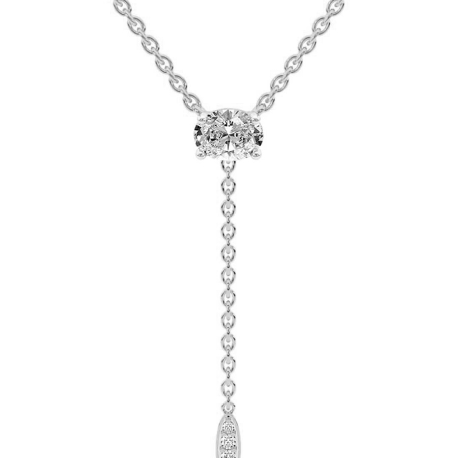 2.14 Ct OVAL Cut Vanna Lariat Lab Grown Diamond Pendant in 14kt White Gold front image