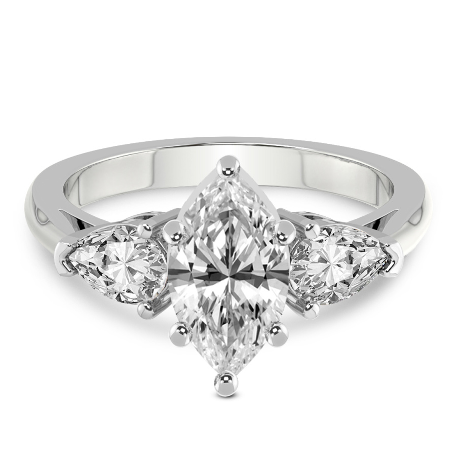 Della Three stone Side Pear Lab Diamond Ring front view