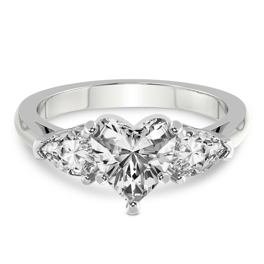 Della Three stone Side Pear Lab Diamond Ring front view
