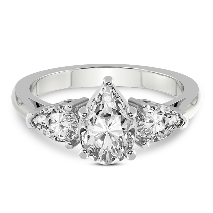 Della Three stone Side Pear Lab Diamond Ring front view
