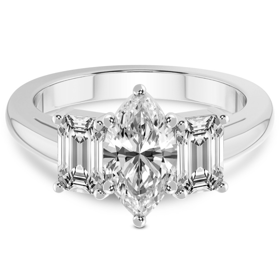 Lauren Three stone Side Emerald Lab Diamond Ring front view
