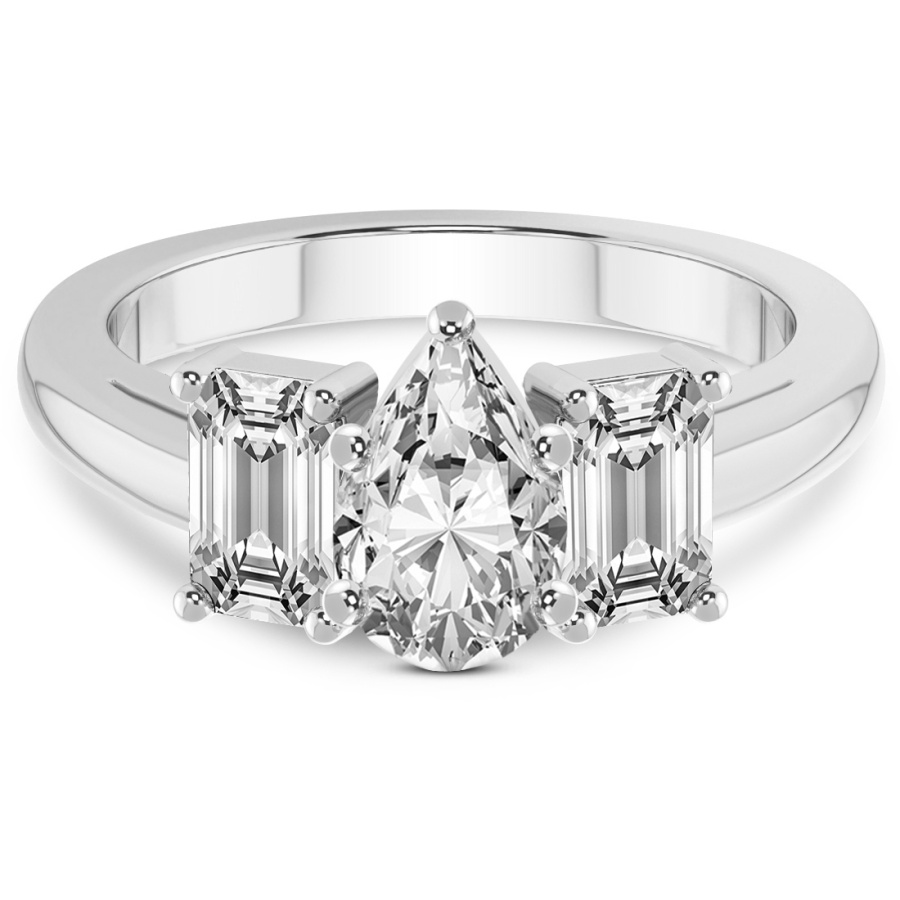 Lauren Three stone Side Emerald Lab Diamond Ring front view