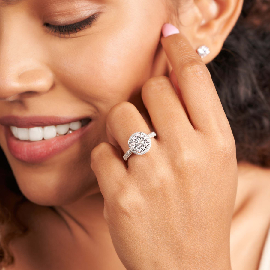 Anastasia Halo Diamond Ring Model View
