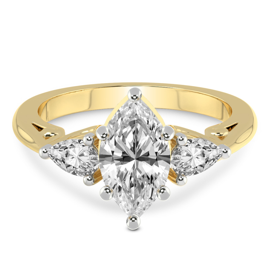 Leona Three stone Side Pear Lab Diamond Ring front view