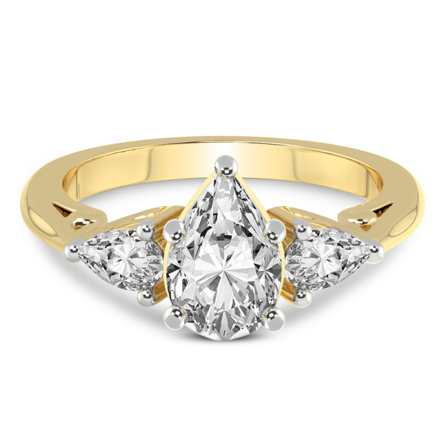 Leona Three stone Side Pear Lab Diamond Ring front view