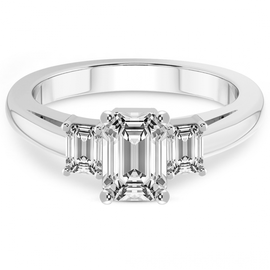 Denise Three stone Side Emerald Lab Diamond Ring front view